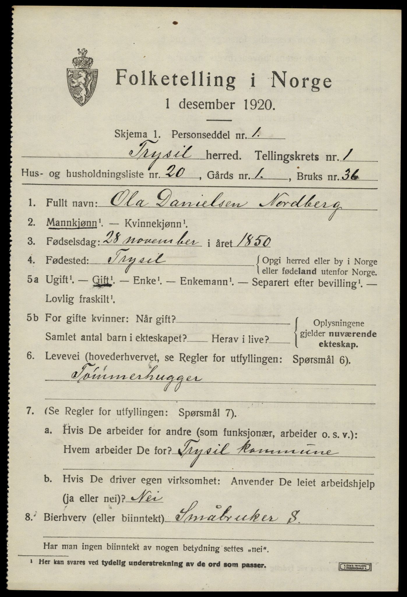 SAH, Folketelling 1920 for 0428 Trysil herred, 1920, s. 2789