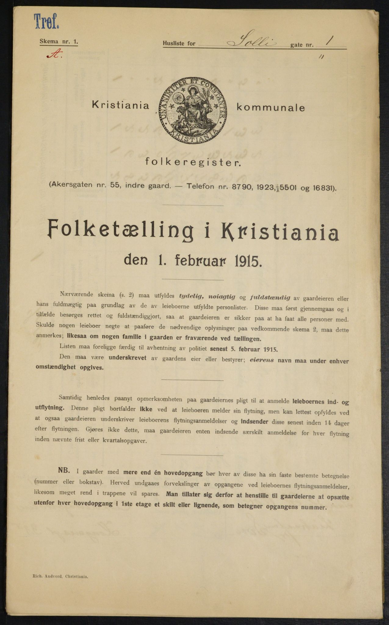 OBA, Kommunal folketelling 1.2.1915 for Kristiania, 1915, s. 99495