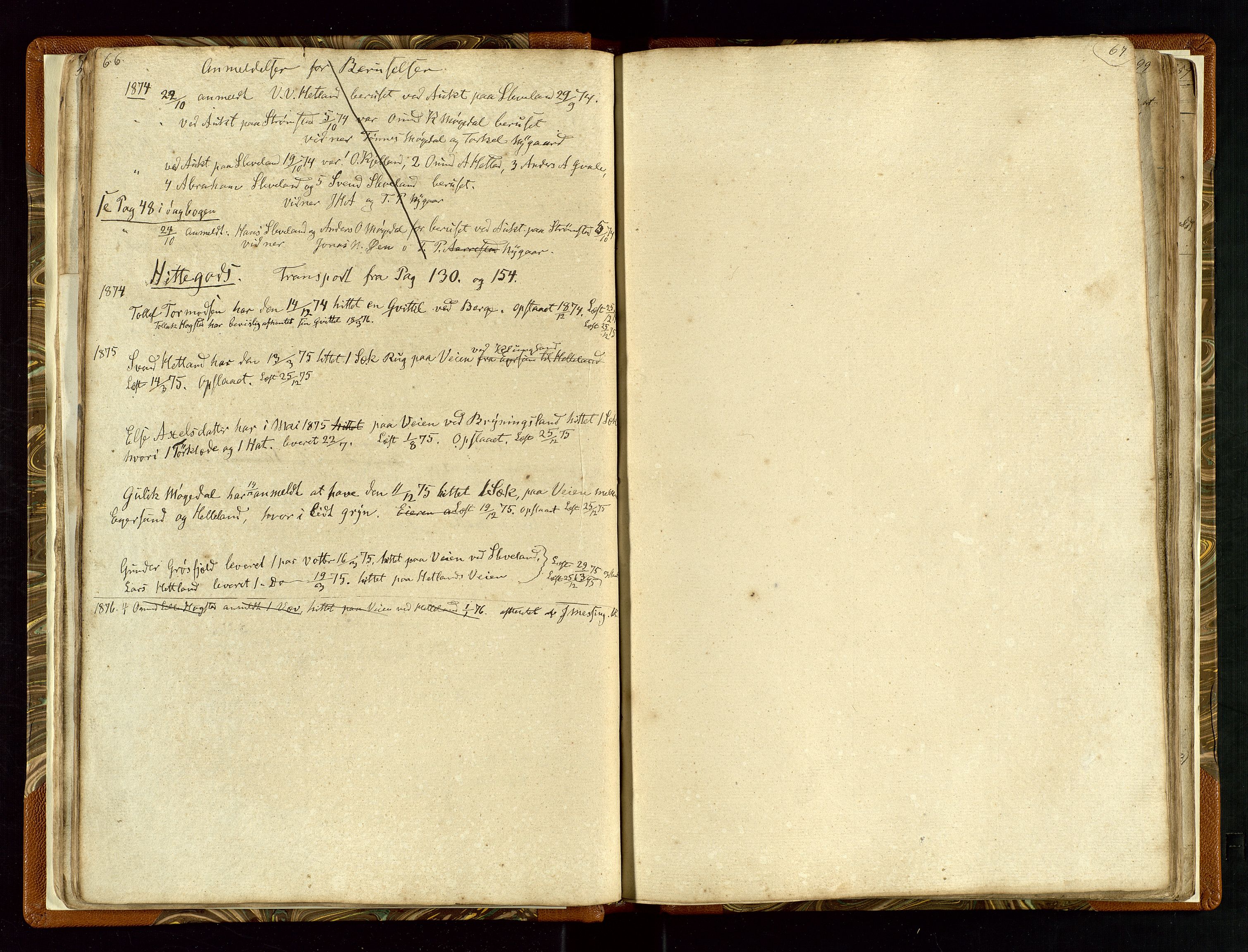 Helleland lensmannskontor, AV/SAST-A-100209/Ya/L0003: Diverseprotokoll, 1842-1960, s. 66-67