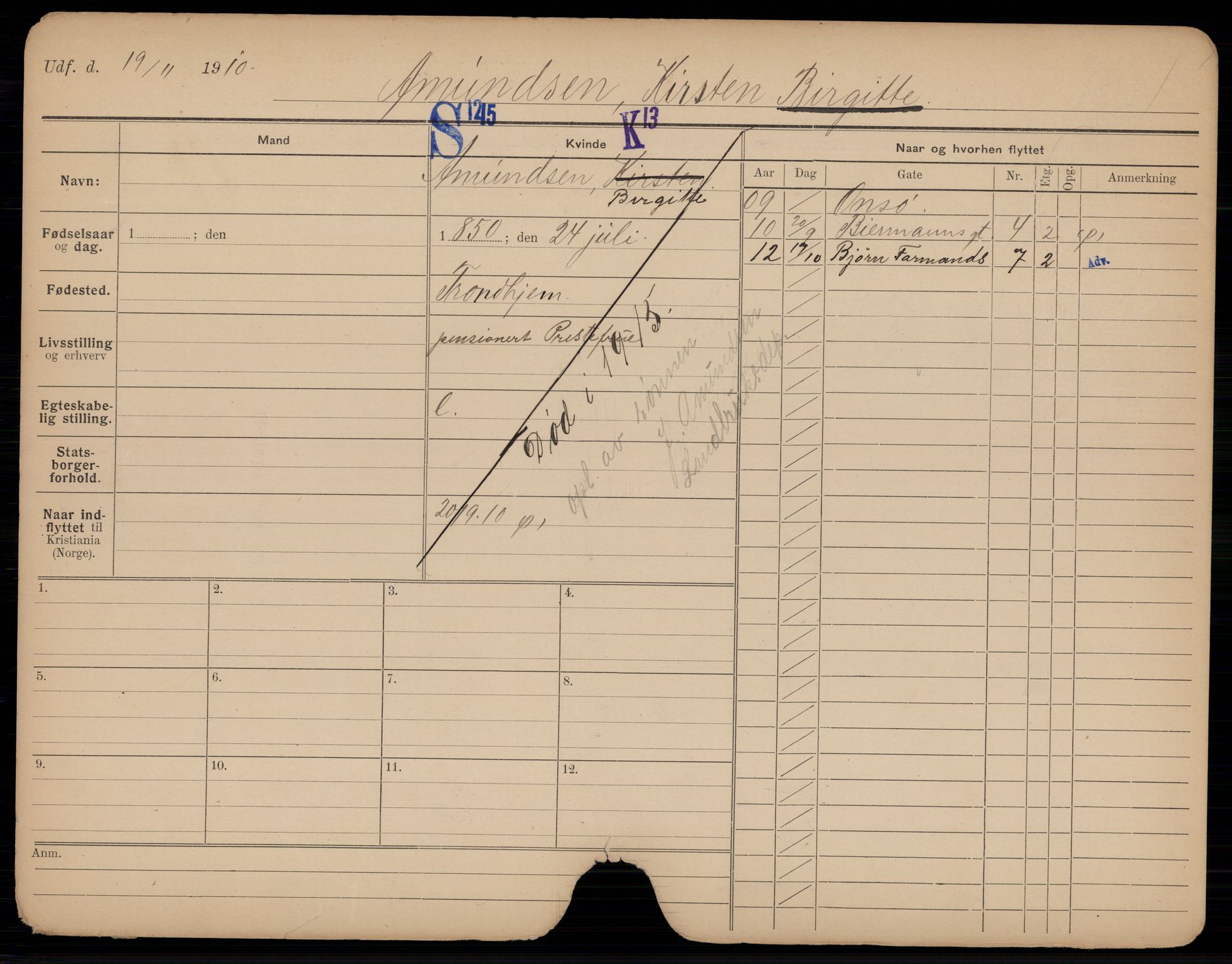 Oslo folkeregister, Registerkort, AV/SAO-A-11715/G/Gb/L0020: Kvinner, 1915