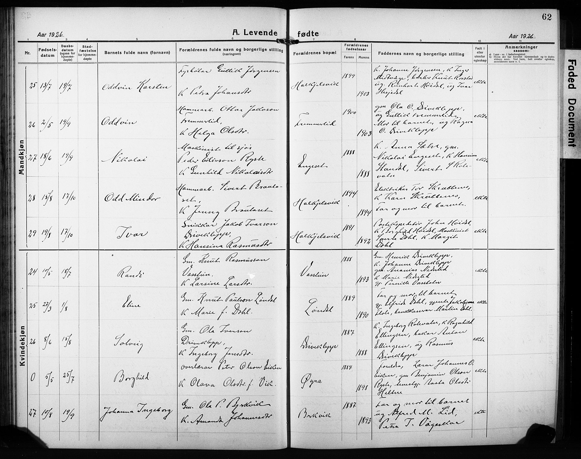 Ministerialprotokoller, klokkerbøker og fødselsregistre - Møre og Romsdal, AV/SAT-A-1454/511/L0160: Klokkerbok nr. 511C06, 1920-1932, s. 62