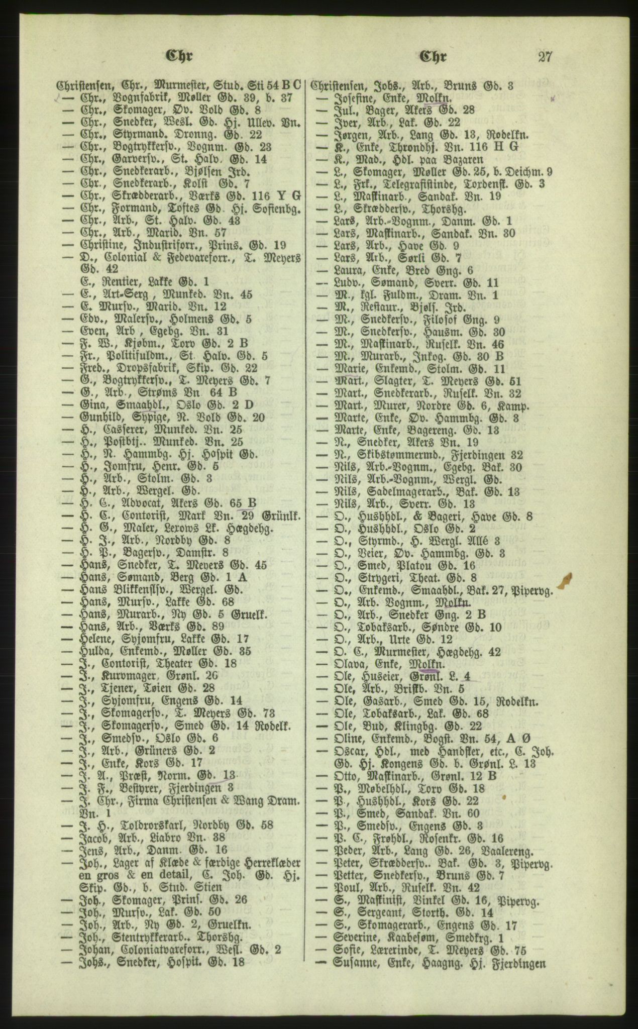 Kristiania/Oslo adressebok, PUBL/-, 1879, s. 27