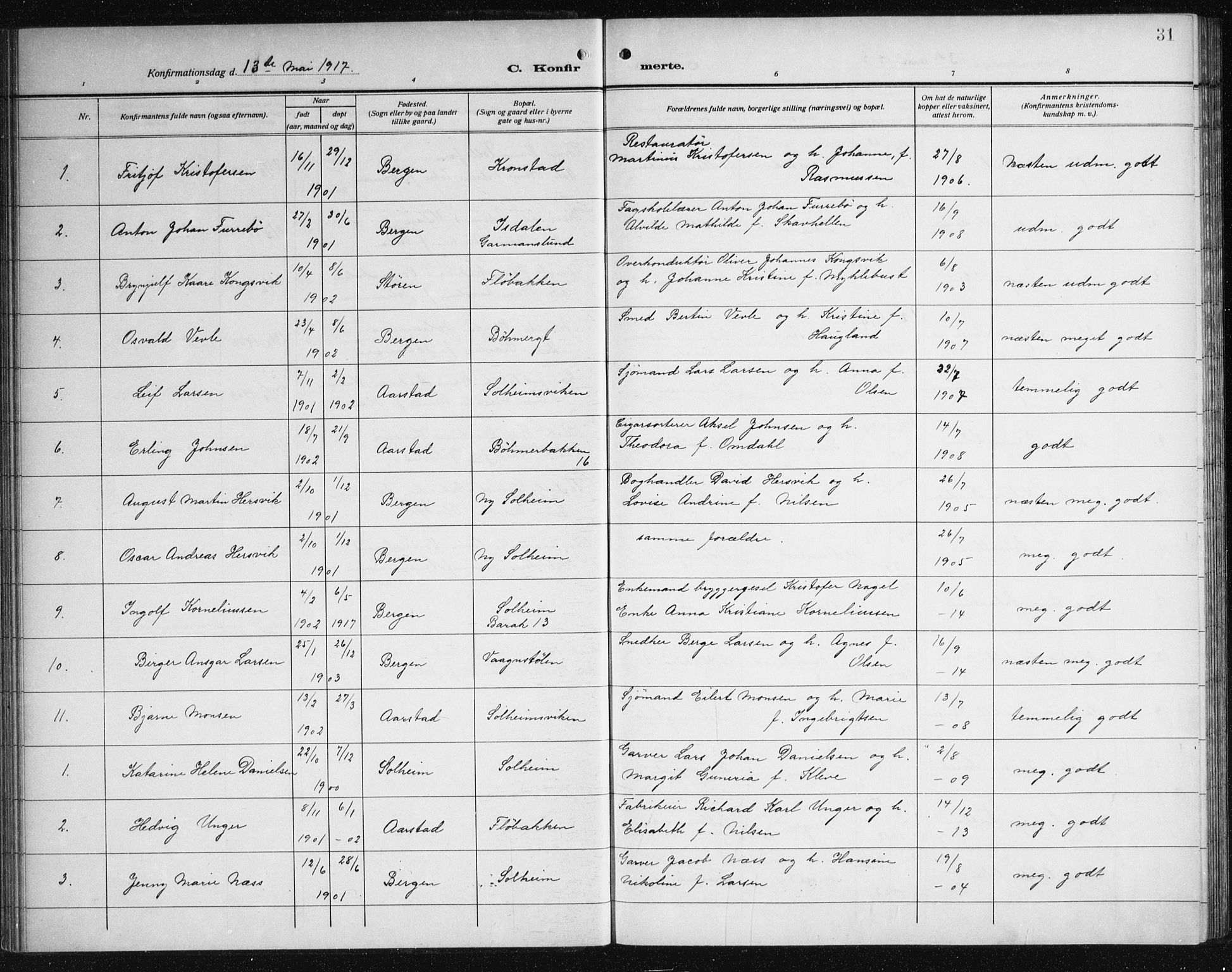 Årstad Sokneprestembete, AV/SAB-A-79301/H/Haa/L0008: Ministerialbok nr. B 3, 1914-1923, s. 31