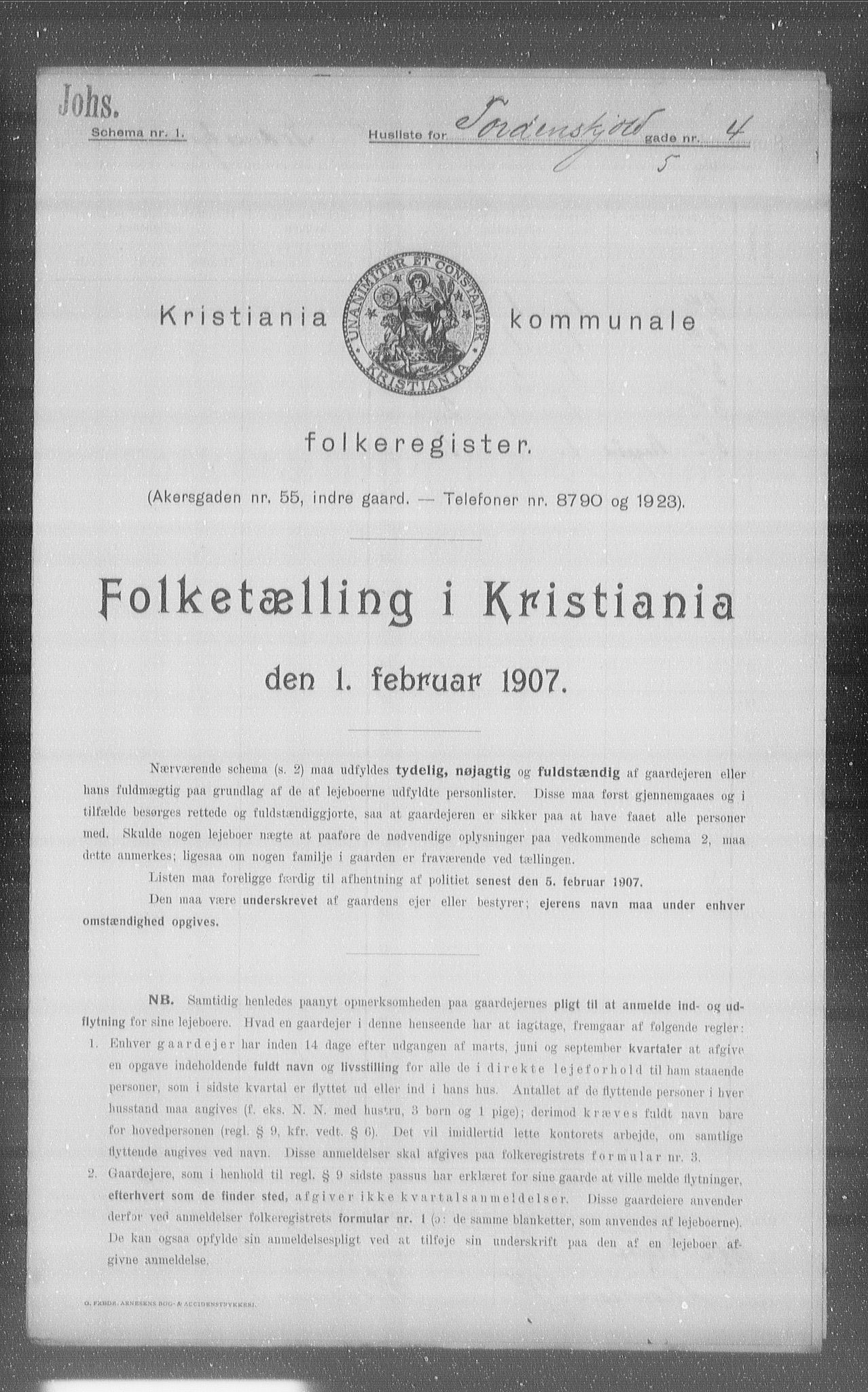 OBA, Kommunal folketelling 1.2.1907 for Kristiania kjøpstad, 1907, s. 57798