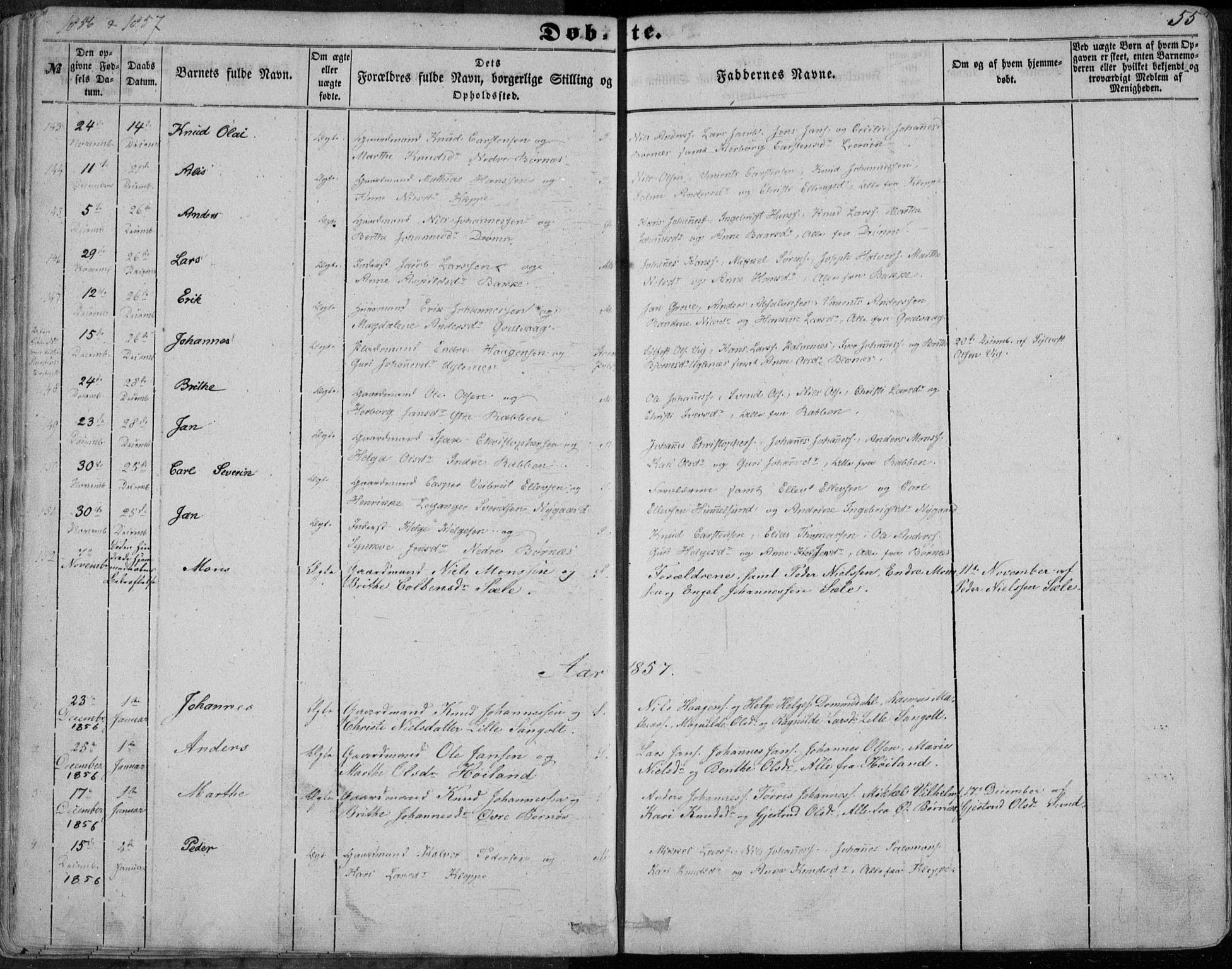 Sund sokneprestembete, AV/SAB-A-99930: Ministerialbok nr. A 14, 1850-1866, s. 55
