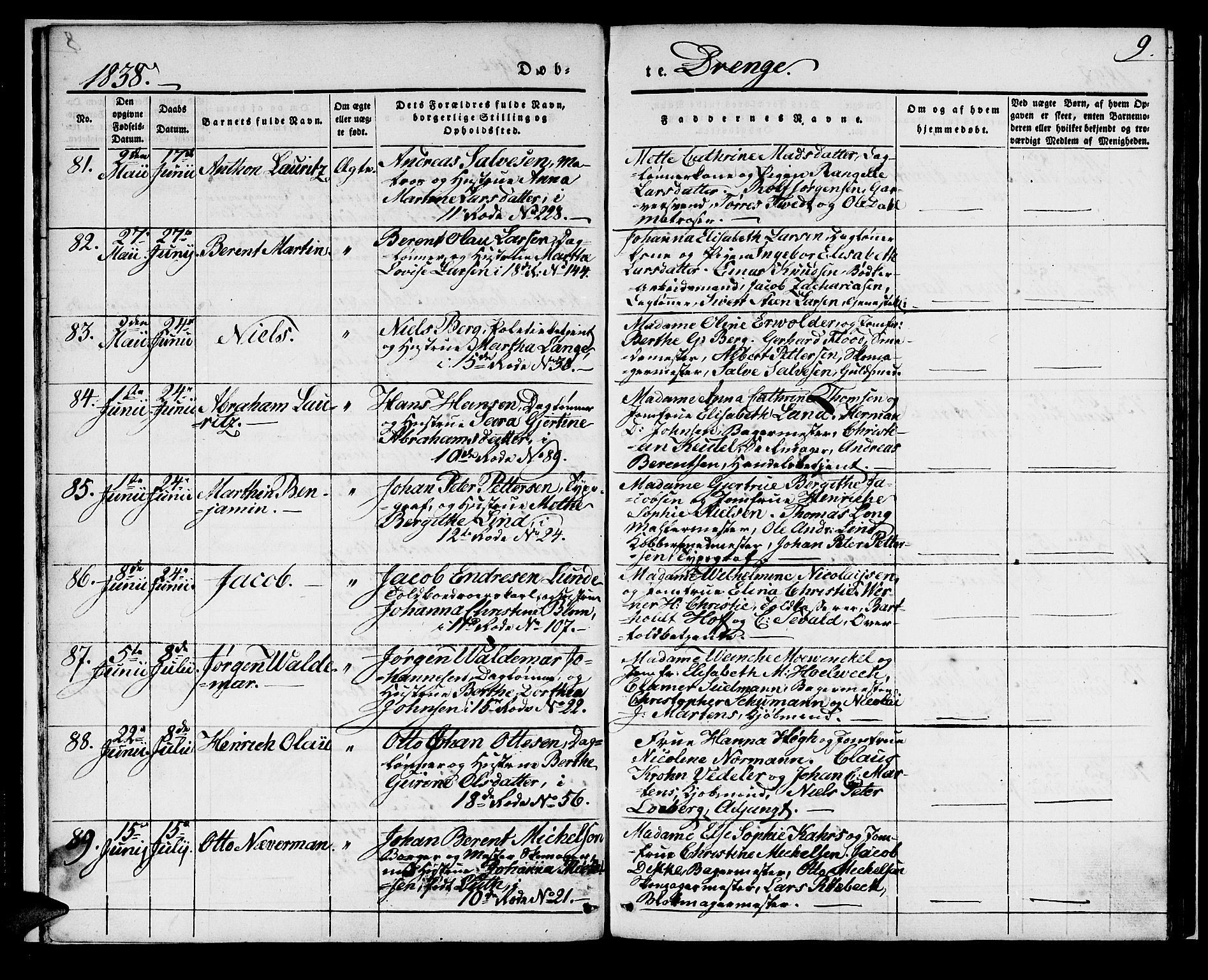 Domkirken sokneprestembete, AV/SAB-A-74801/H/Haa/L0018: Ministerialbok nr. B 1, 1838-1840, s. 9