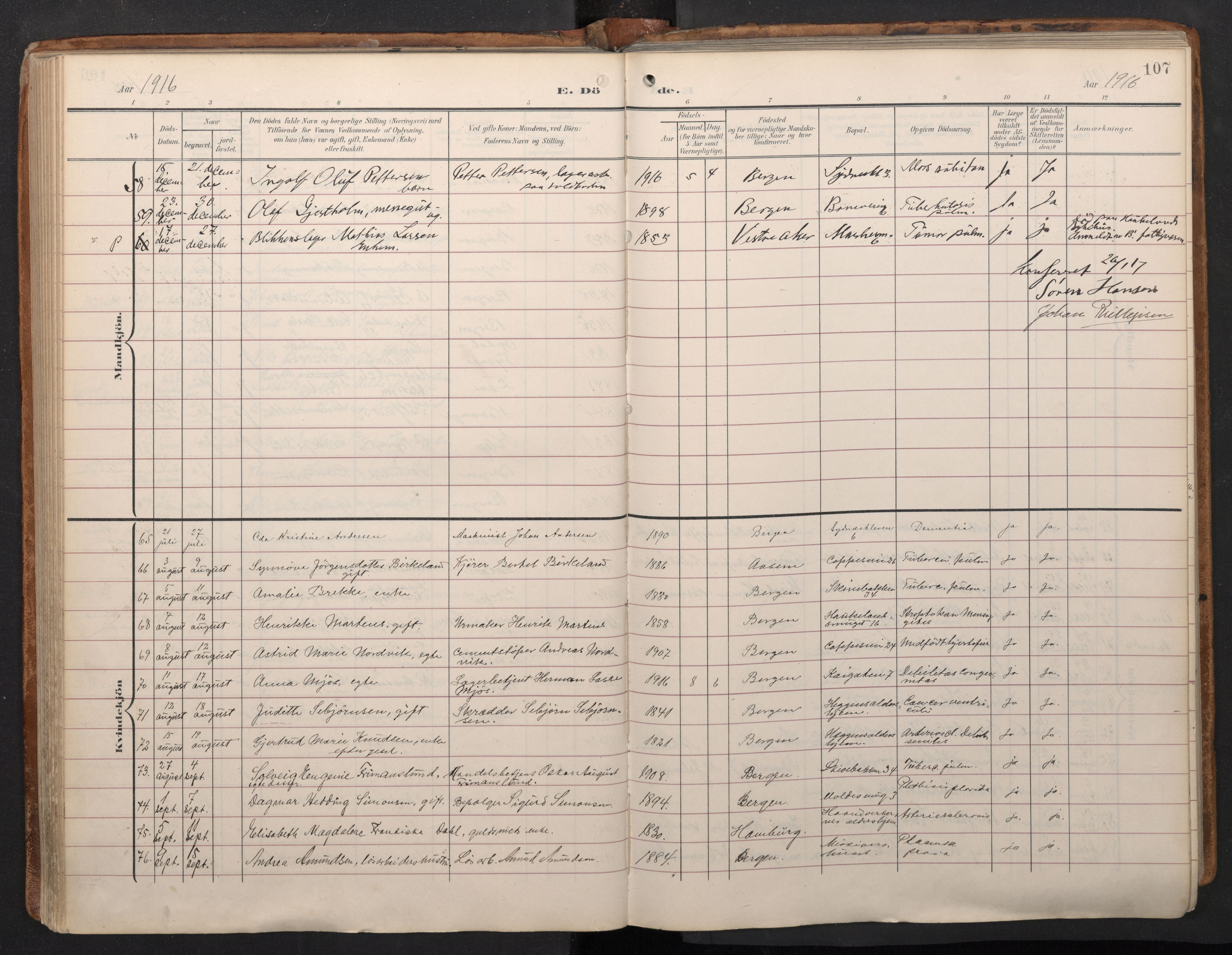 Domkirken sokneprestembete, AV/SAB-A-74801/H/Haa/L0044: Ministerialbok nr. E 6, 1904-1946, s. 106b-107a