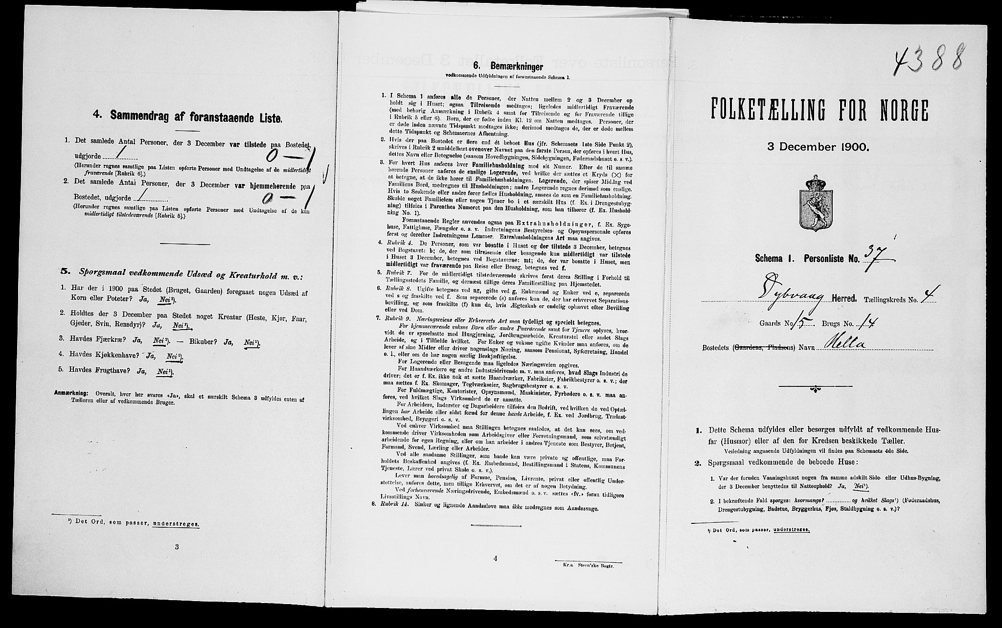 SAK, Folketelling 1900 for 0915 Dypvåg herred, 1900, s. 462