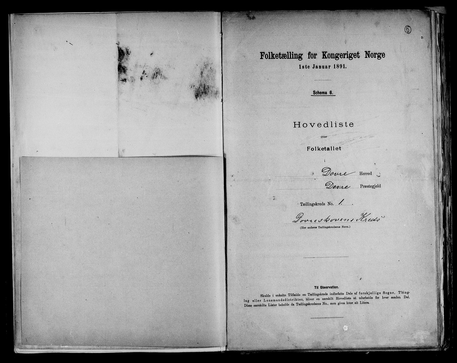 RA, Folketelling 1891 for 0511 Dovre herred, 1891, s. 5