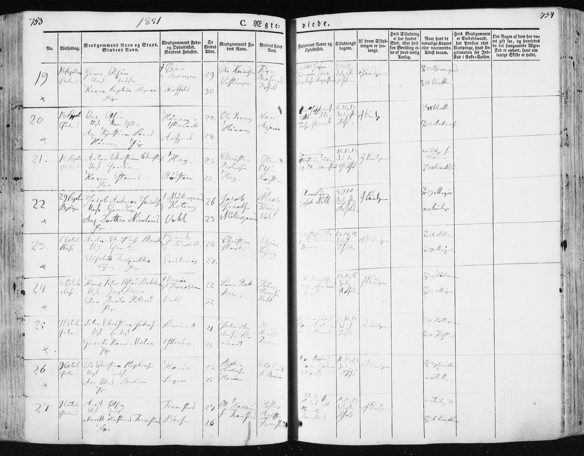 Ministerialprotokoller, klokkerbøker og fødselsregistre - Sør-Trøndelag, SAT/A-1456/659/L0736: Ministerialbok nr. 659A06, 1842-1856, s. 753-754