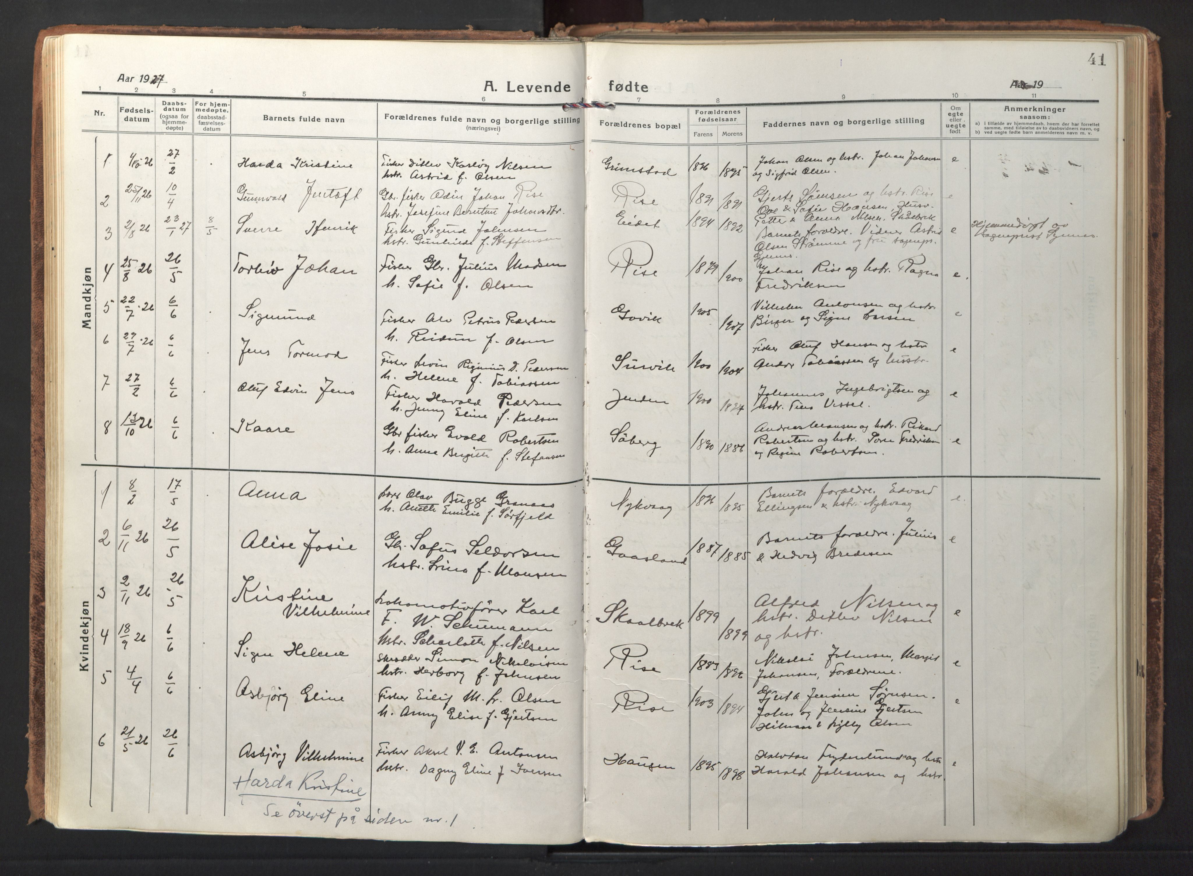 Ministerialprotokoller, klokkerbøker og fødselsregistre - Nordland, AV/SAT-A-1459/892/L1323: Ministerialbok nr. 892A04, 1917-1934, s. 41