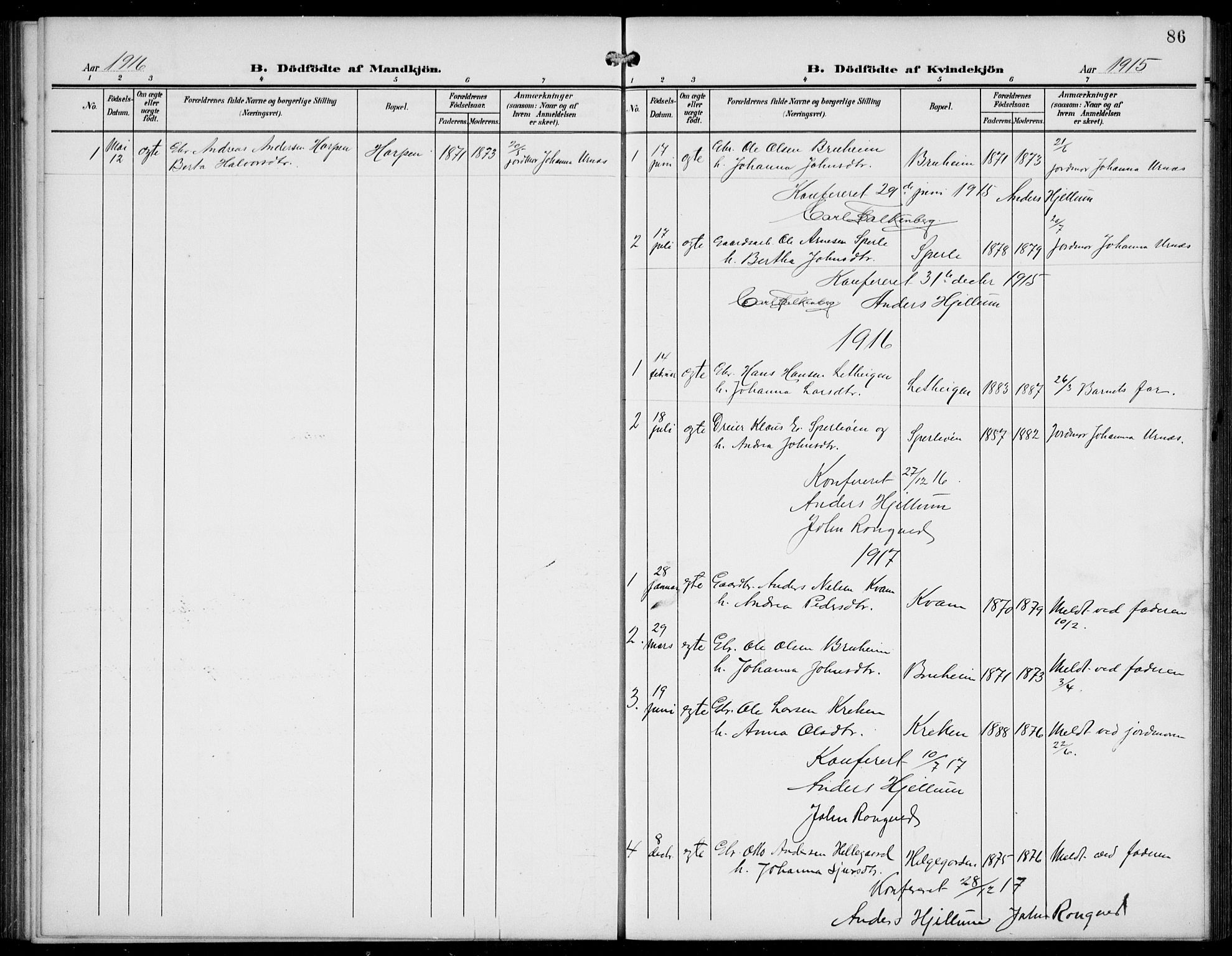 Jostedal sokneprestembete, AV/SAB-A-80601/H/Hab/Haba/L0002: Klokkerbok nr. A 2, 1907-1931, s. 86