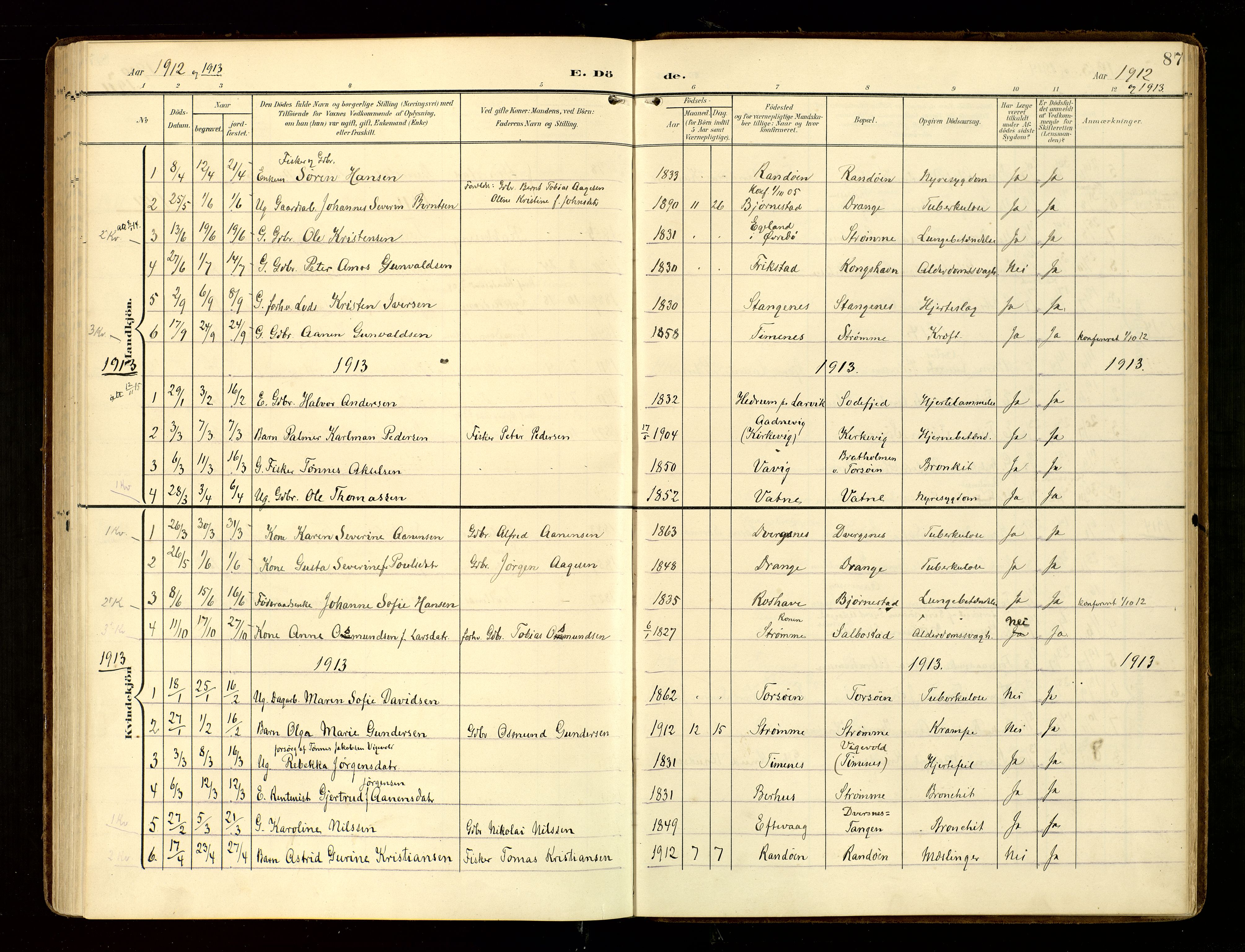 Oddernes sokneprestkontor, SAK/1111-0033/F/Fa/Fab/L0003: Ministerialbok nr. A 3, 1903-1916, s. 87