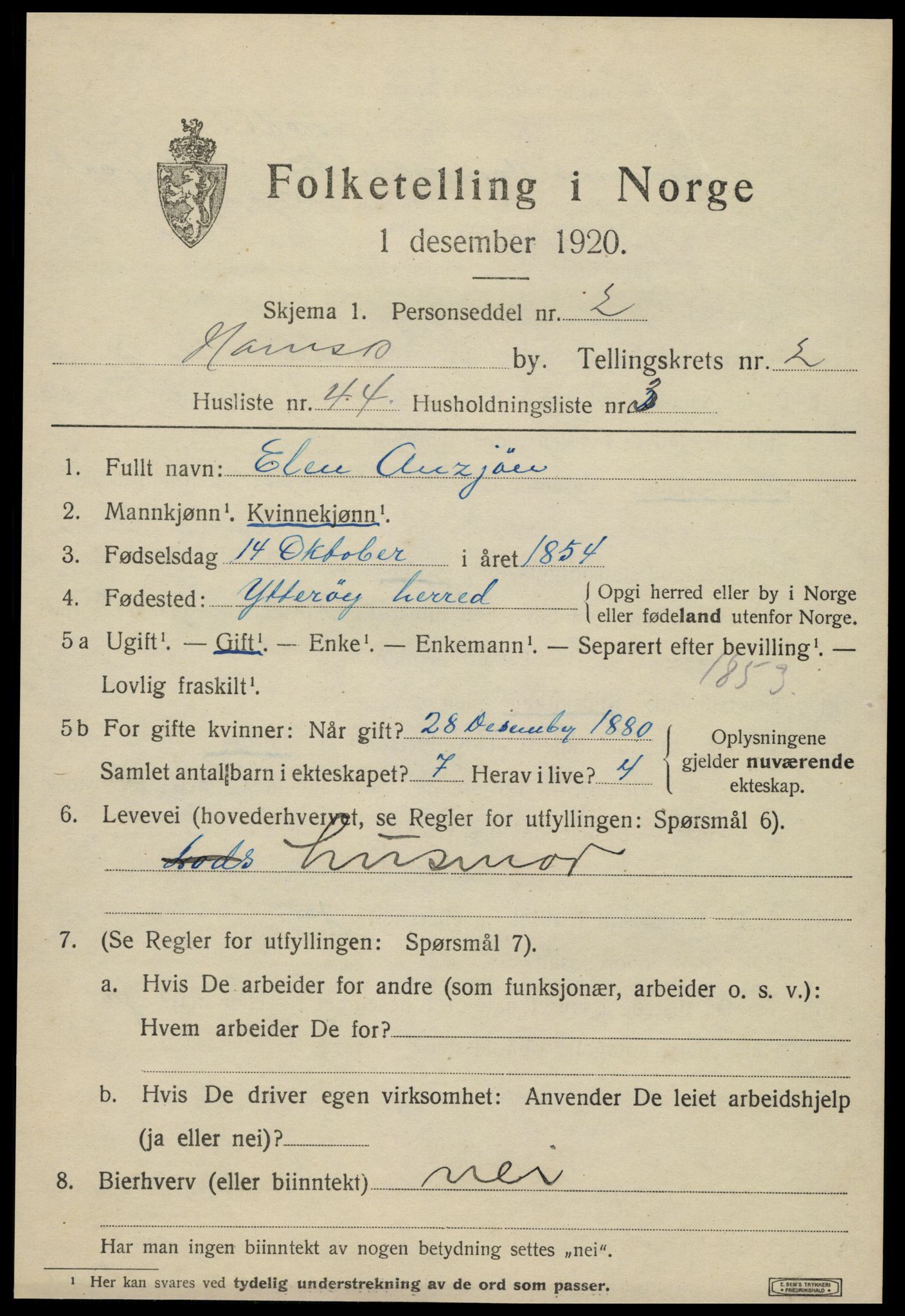 SAT, Folketelling 1920 for 1703 Namsos ladested, 1920, s. 3727