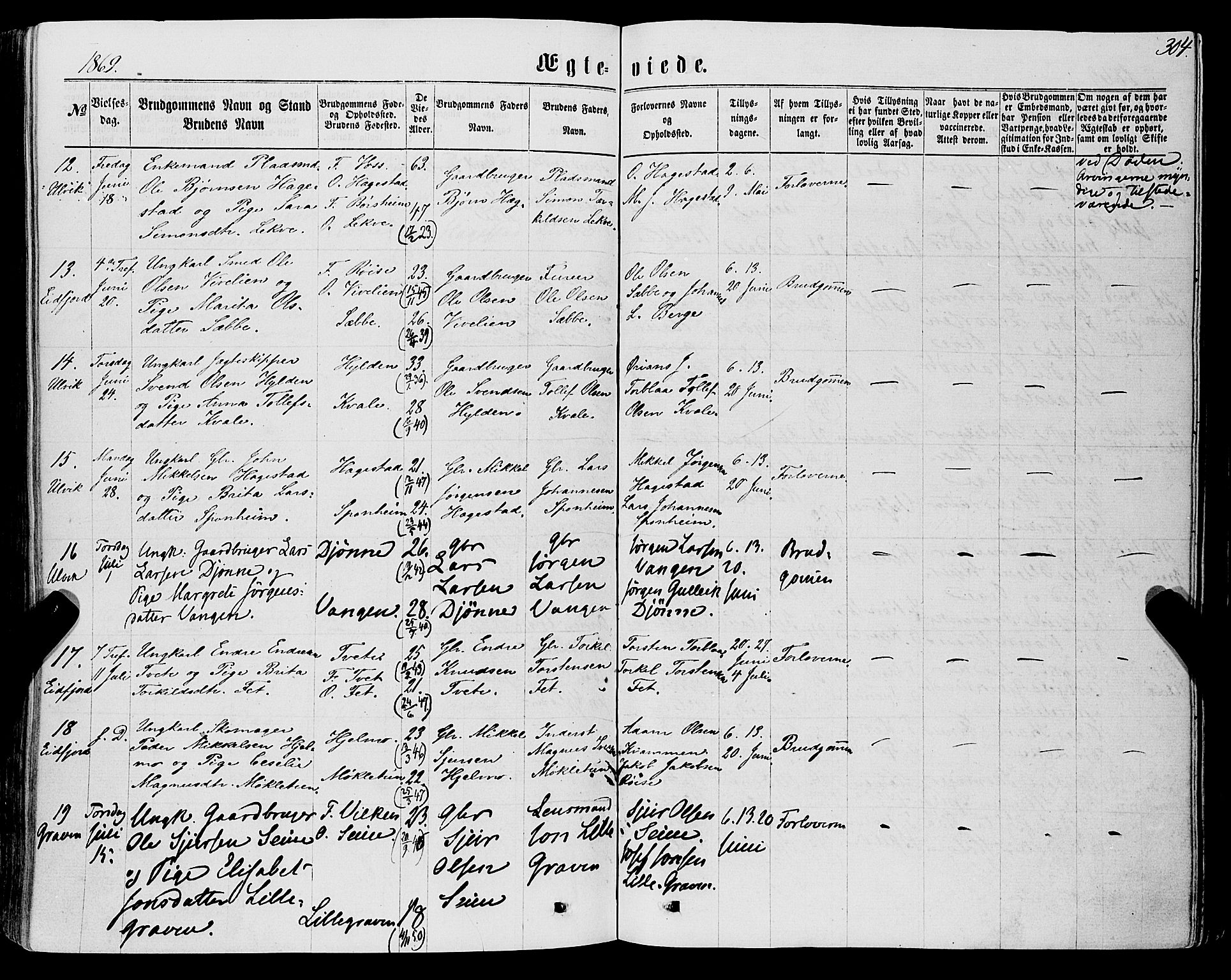 Ulvik sokneprestembete, AV/SAB-A-78801/H/Haa: Ministerialbok nr. A 15, 1864-1878, s. 304