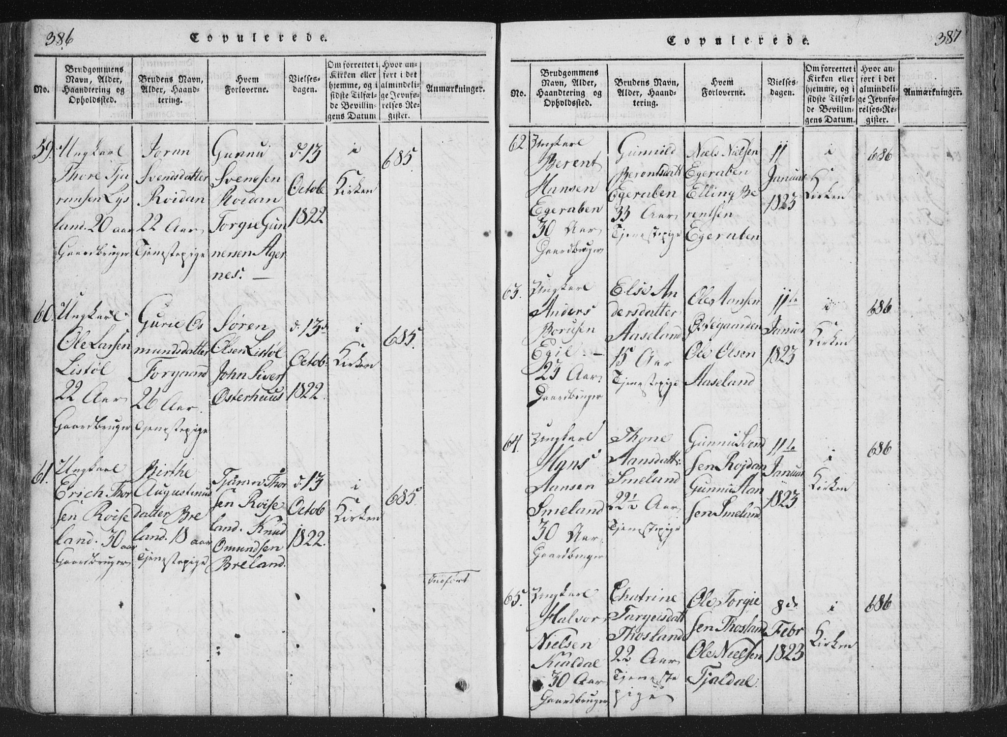 Åseral sokneprestkontor, AV/SAK-1111-0051/F/Fa/L0001: Ministerialbok nr. A 1, 1815-1853, s. 386-387