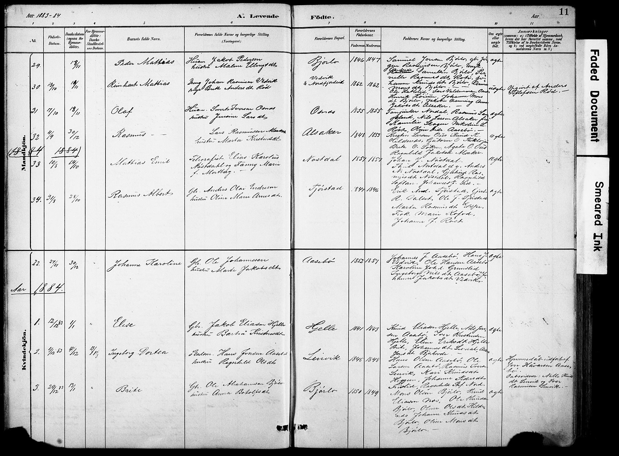 Eid sokneprestembete, AV/SAB-A-82301/H/Hab/Habb/L0002: Klokkerbok nr. B 2, 1882-1907, s. 11