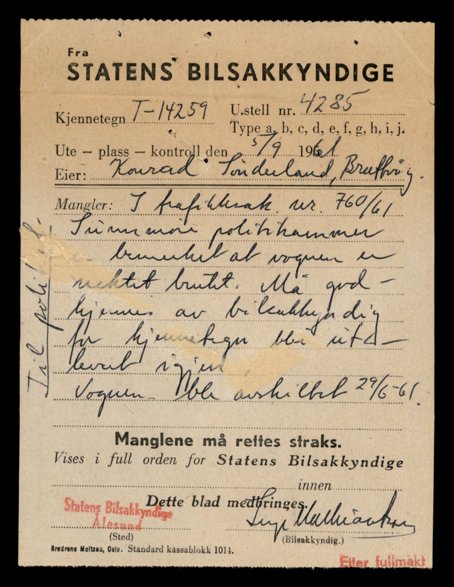 Møre og Romsdal vegkontor - Ålesund trafikkstasjon, AV/SAT-A-4099/F/Fe/L0044: Registreringskort for kjøretøy T 14205 - T 14319, 1927-1998, s. 1622