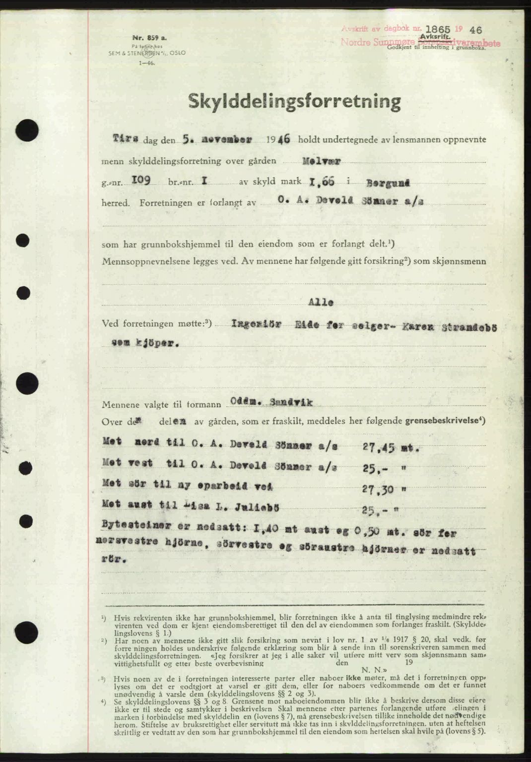 Nordre Sunnmøre sorenskriveri, SAT/A-0006/1/2/2C/2Ca: Pantebok nr. A22, 1946-1946, Dagboknr: 1865/1946