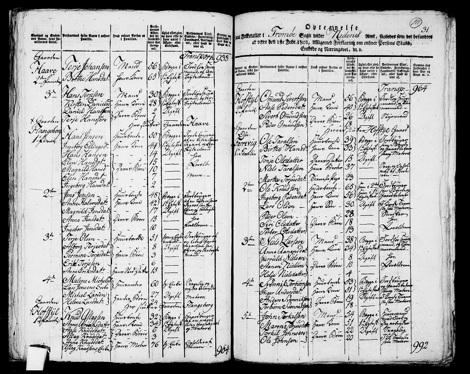 RA, Folketelling 1801 for 0918P Austre Moland prestegjeld, 1801, s. 110b-111a