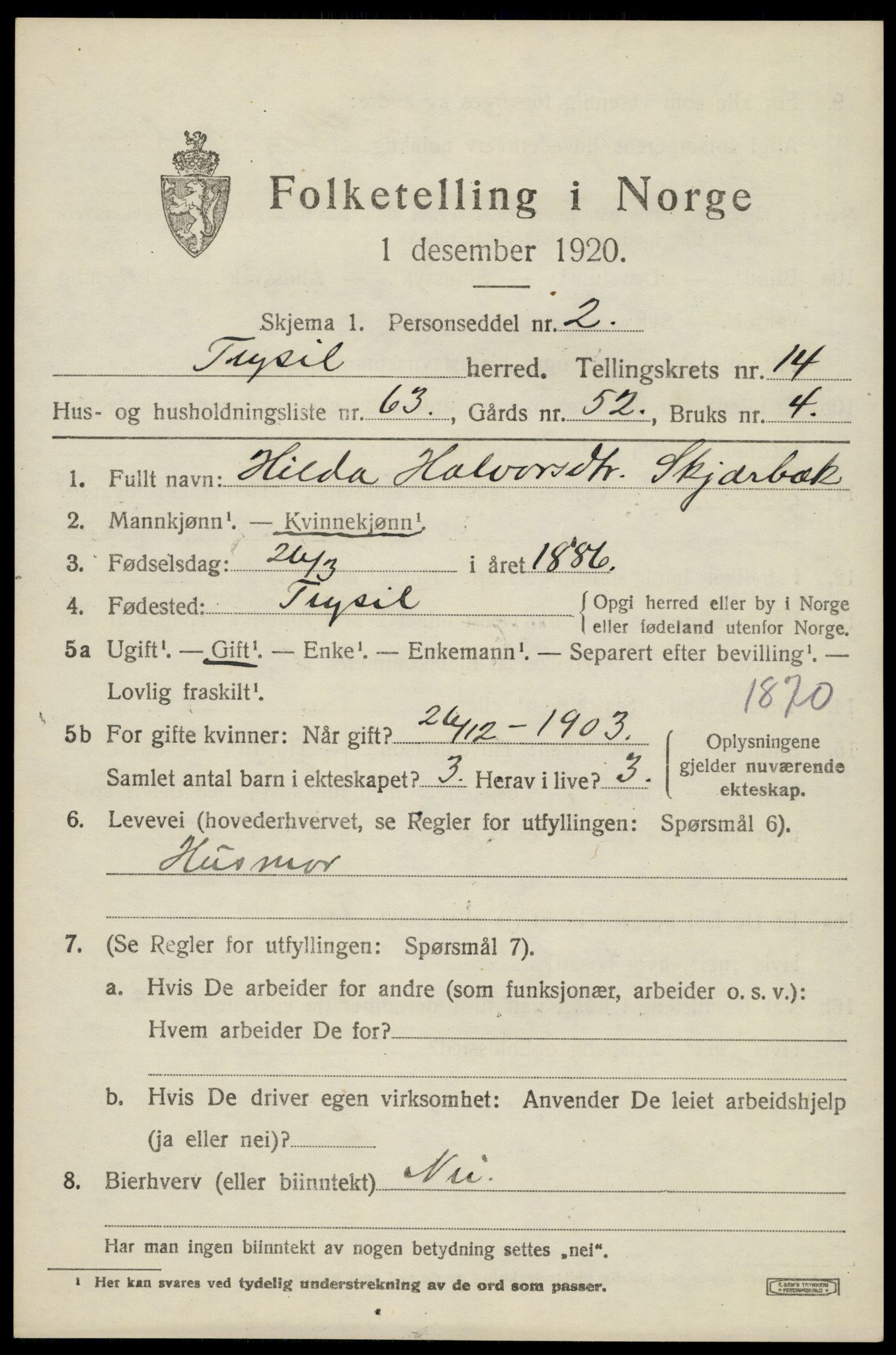 SAH, Folketelling 1920 for 0428 Trysil herred, 1920, s. 8691