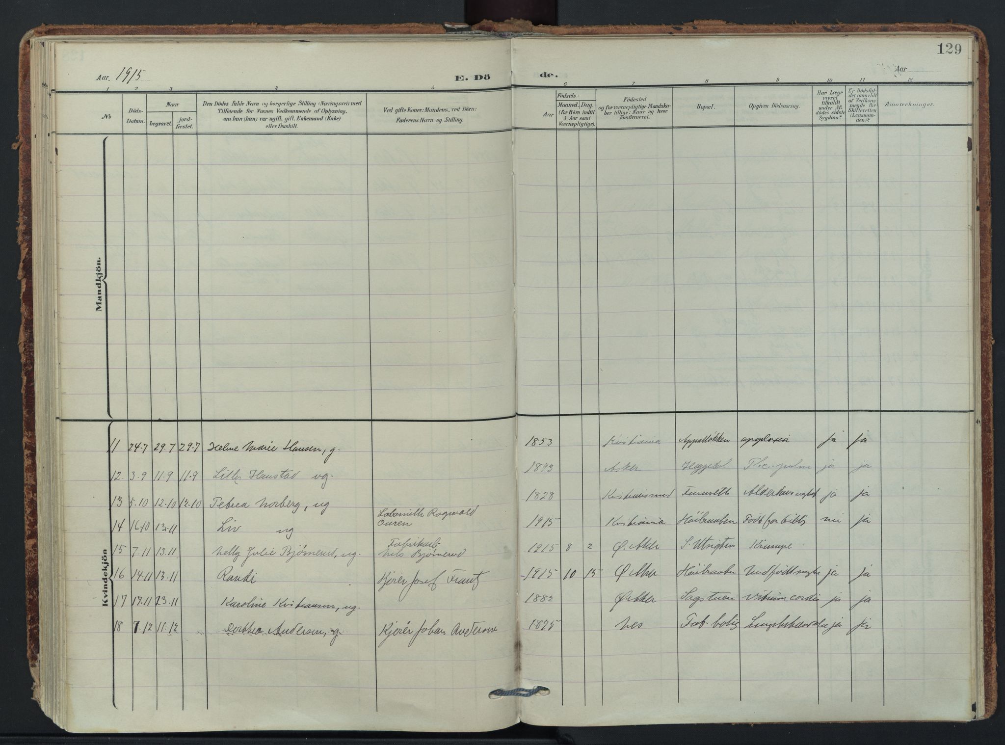 Østre Aker prestekontor Kirkebøker, AV/SAO-A-10840/F/Fb/L0001: Ministerialbok nr. II 1, 1906-1931, s. 129