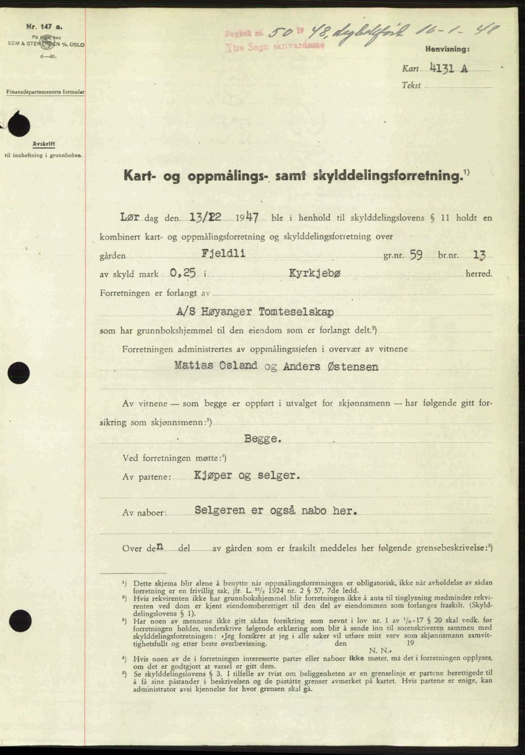 Ytre Sogn tingrett, SAB/A-2601/1/G/Gbb/L0005: Pantebok nr. A3 - A4 (B2), 1947-1948, Dagboknr: 50/1948