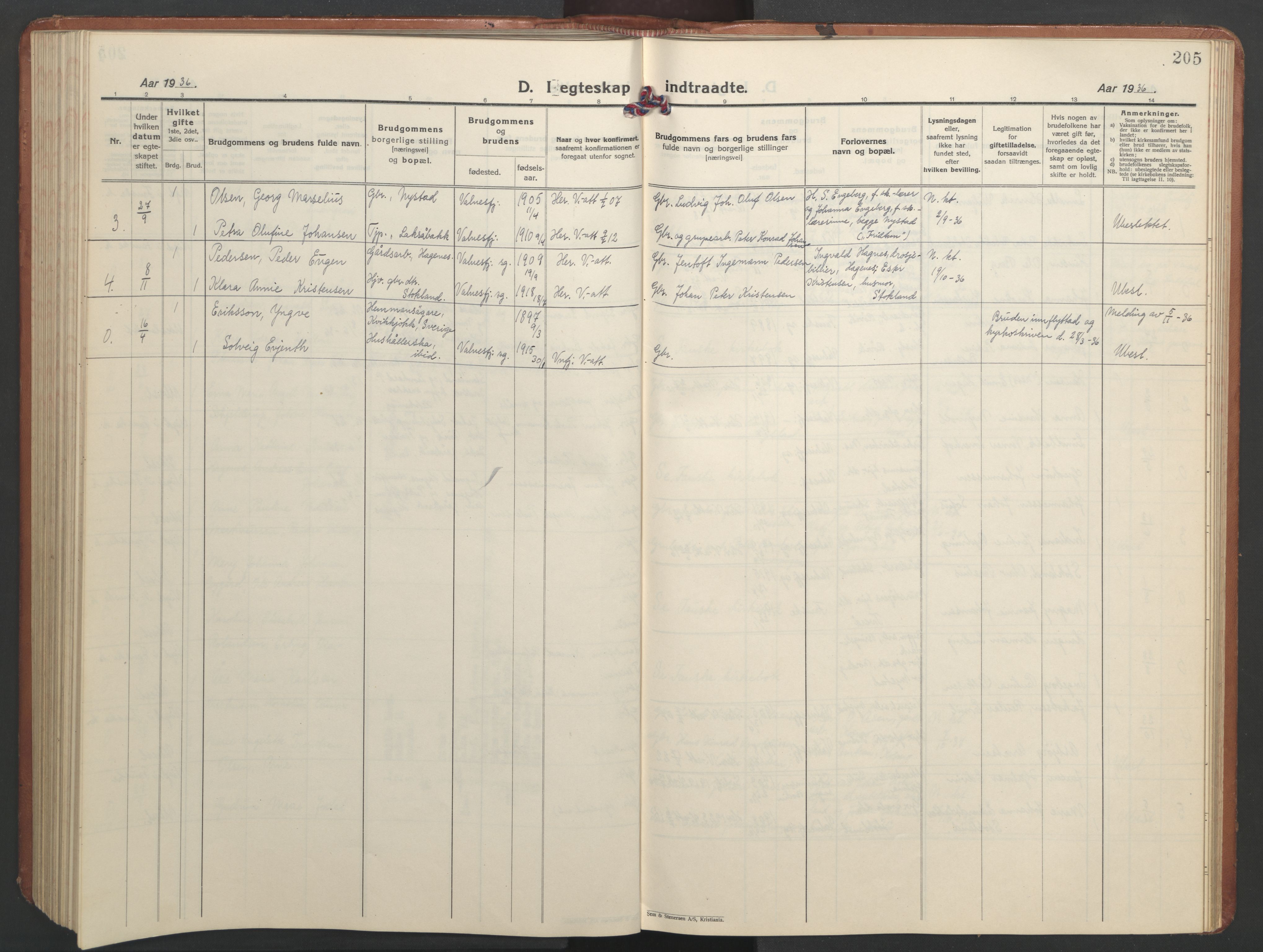 Ministerialprotokoller, klokkerbøker og fødselsregistre - Nordland, AV/SAT-A-1459/851/L0727: Klokkerbok nr. 851C02, 1925-1948, s. 205