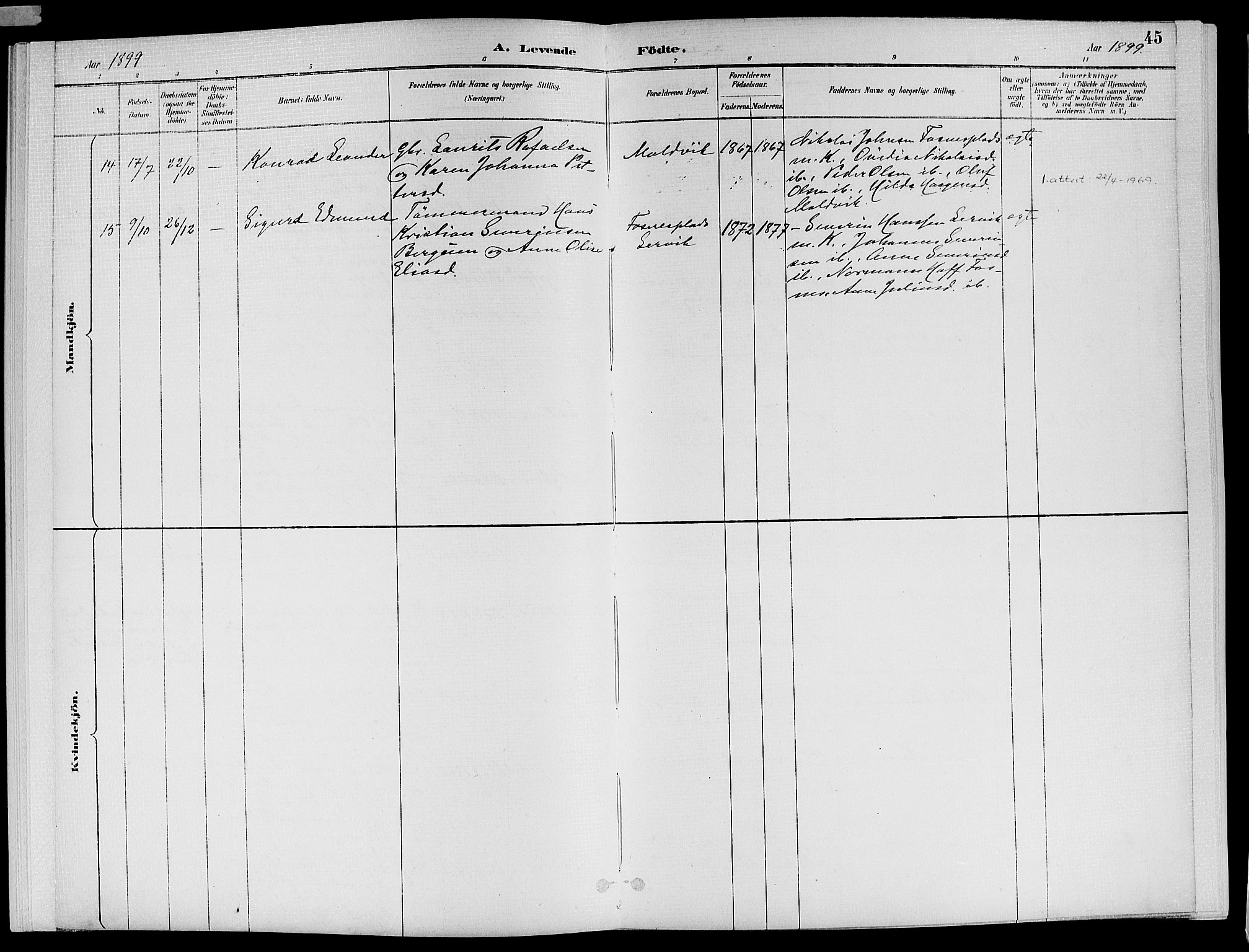 Ministerialprotokoller, klokkerbøker og fødselsregistre - Nord-Trøndelag, SAT/A-1458/773/L0617: Ministerialbok nr. 773A08, 1887-1910, s. 45