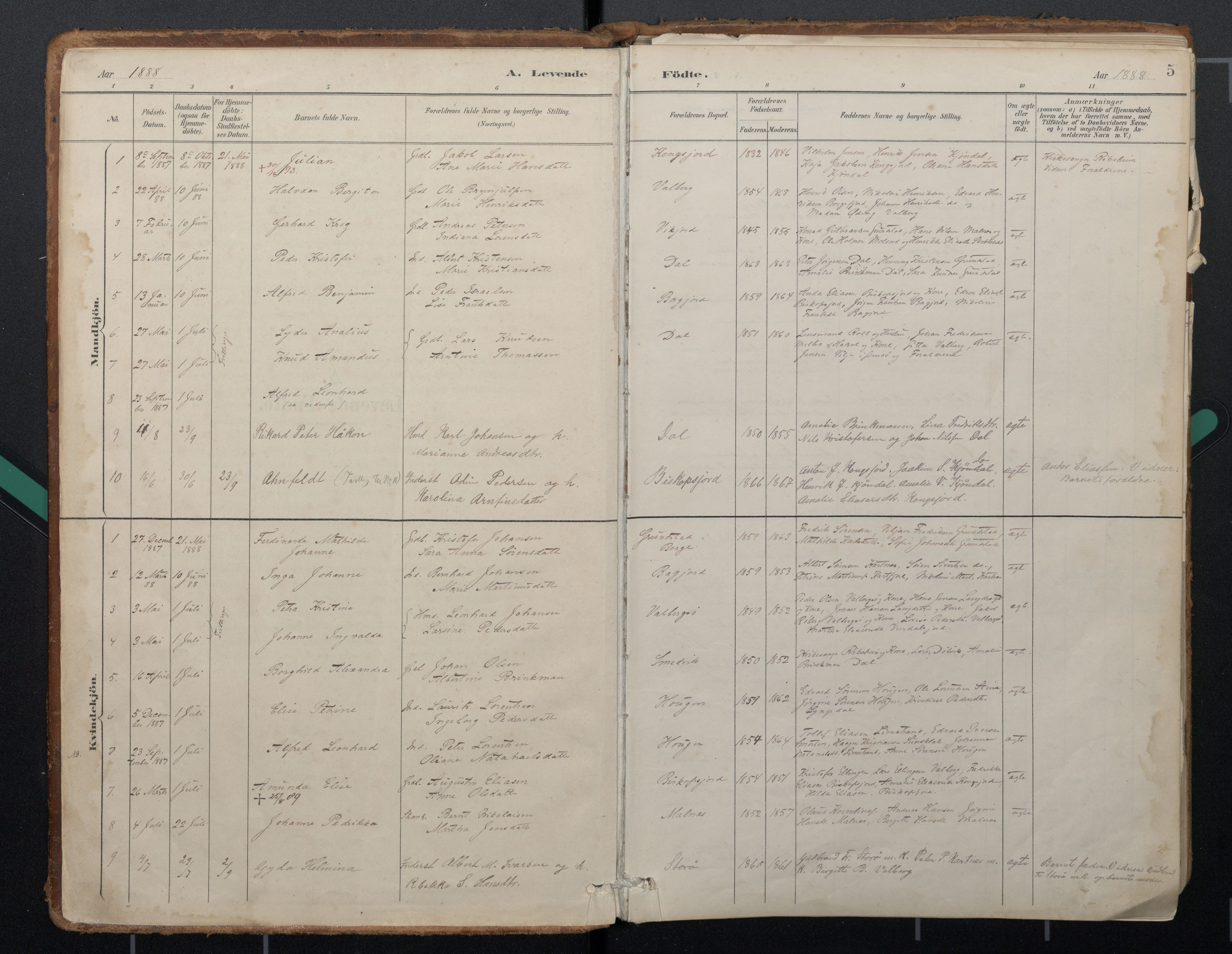 Ministerialprotokoller, klokkerbøker og fødselsregistre - Nordland, AV/SAT-A-1459/884/L1193: Ministerialbok nr. 884A01, 1888-1905, s. 5