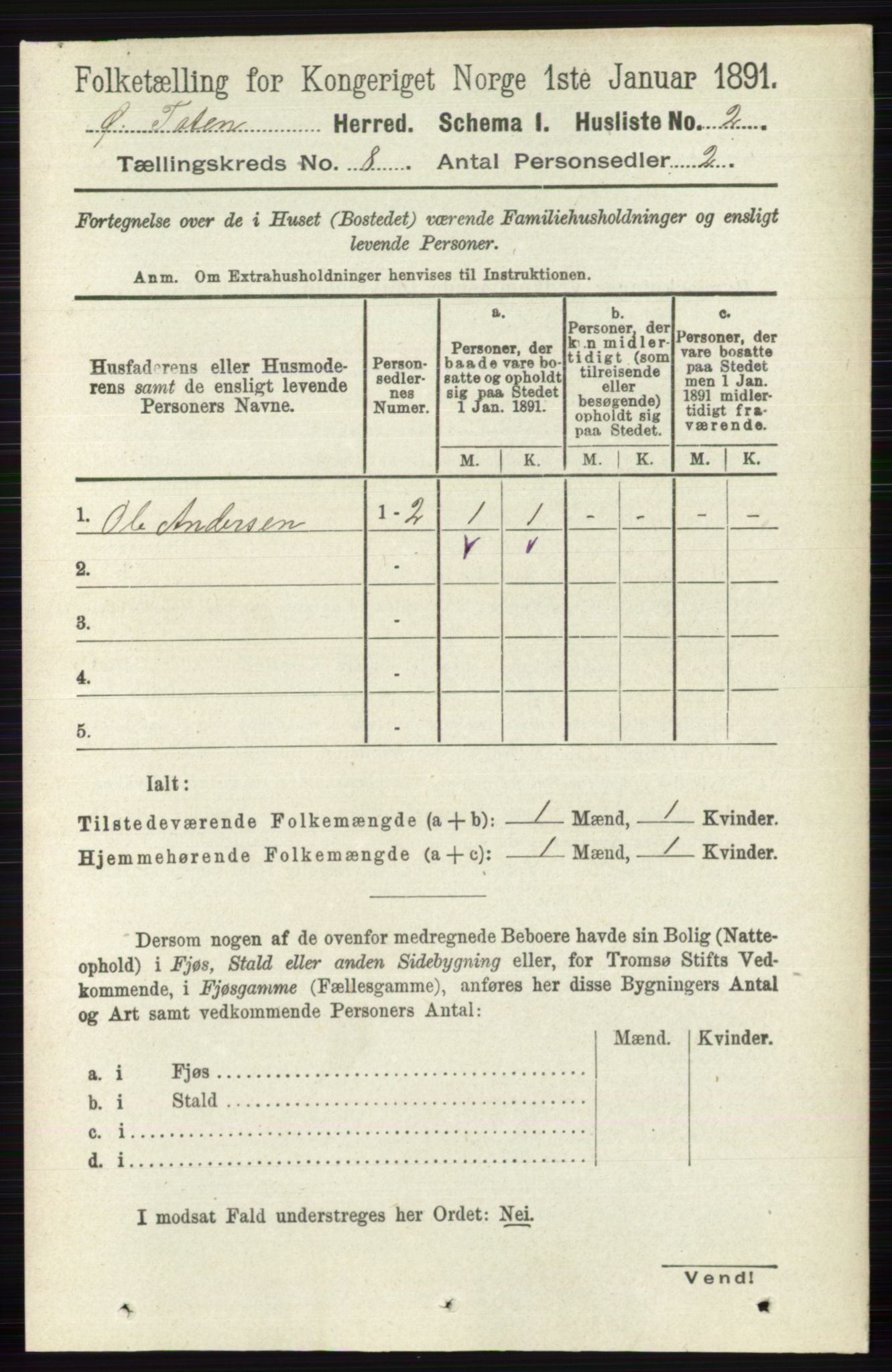 RA, Folketelling 1891 for 0528 Østre Toten herred, 1891, s. 4927