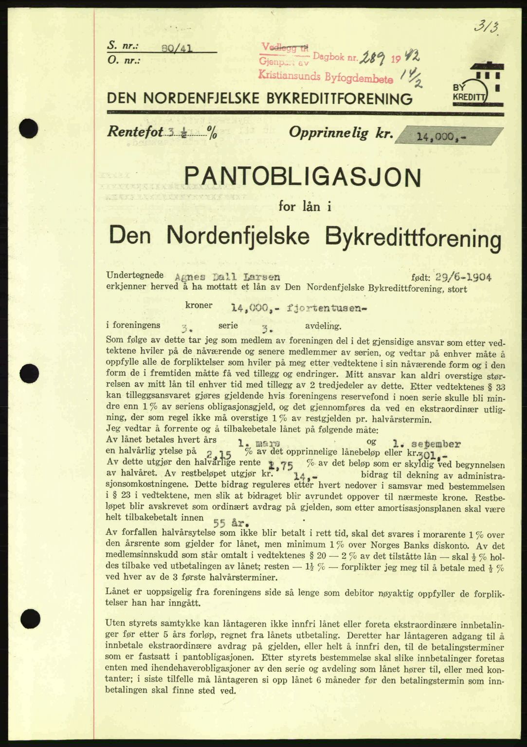 Kristiansund byfogd, AV/SAT-A-4587/A/27: Pantebok nr. 35, 1941-1942, Dagboknr: 289/1942