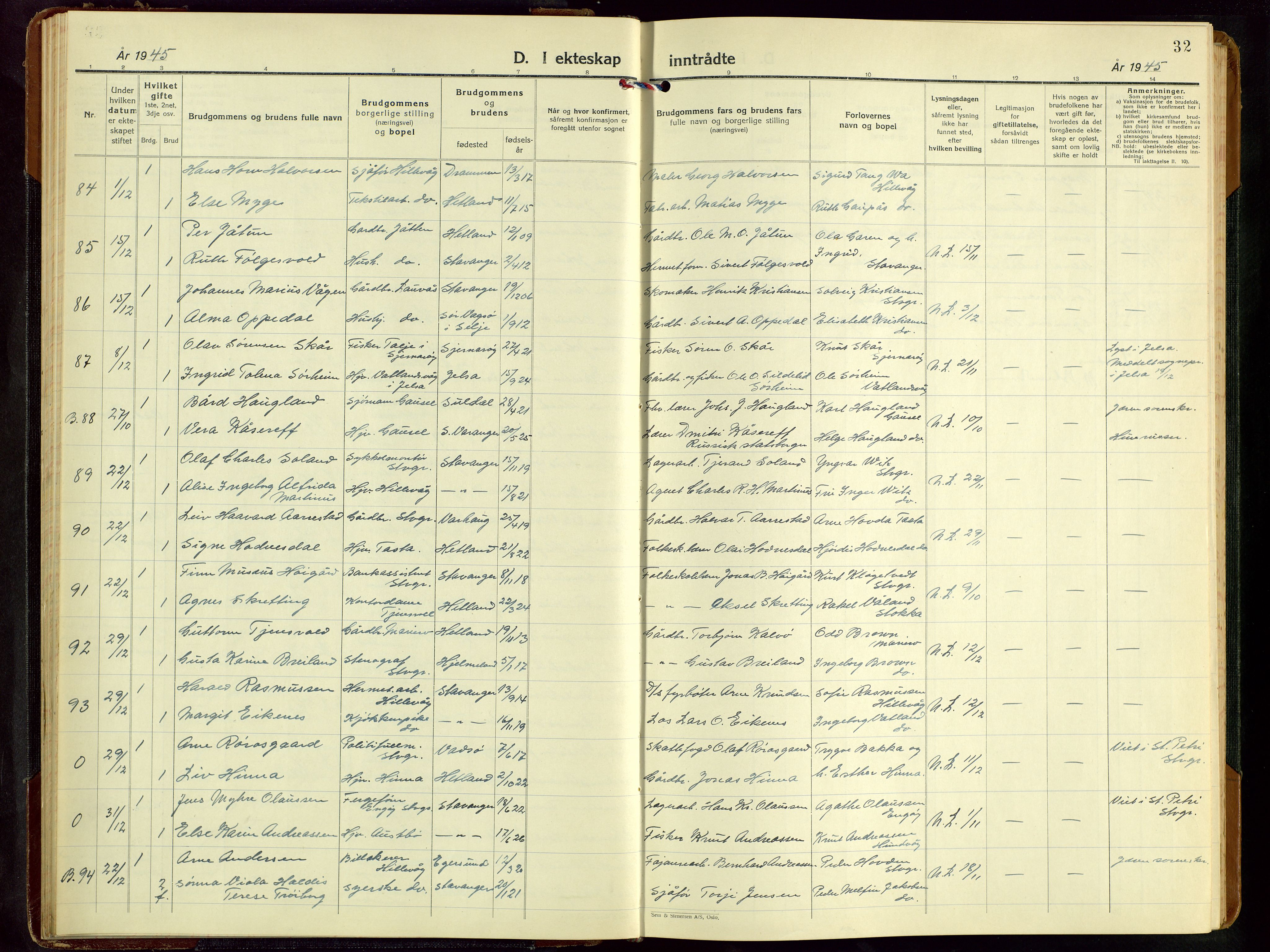 Hetland sokneprestkontor, AV/SAST-A-101826/30/30BB/L0016: Klokkerbok nr. B 16, 1942-1960, s. 32