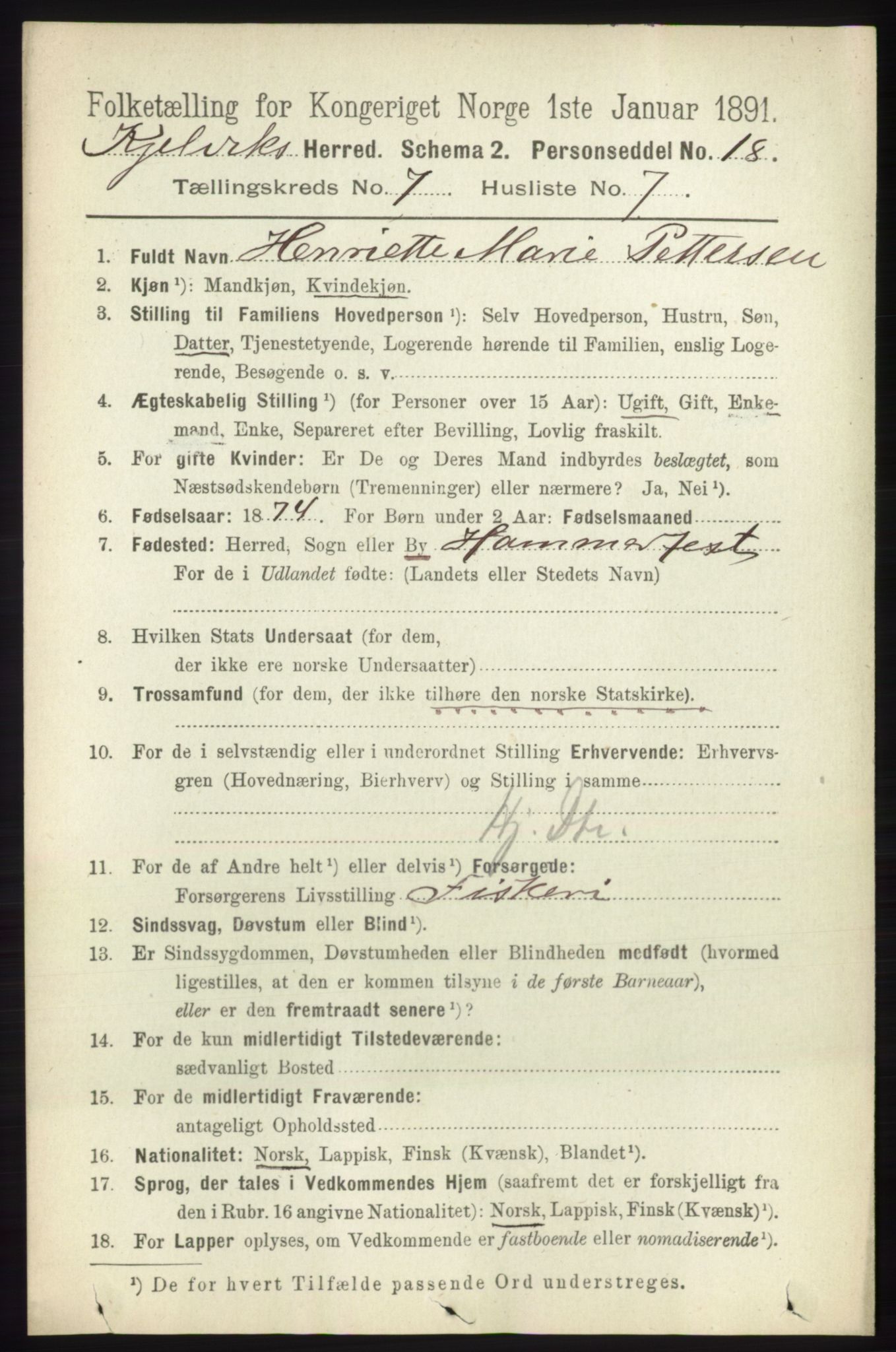 RA, Folketelling 1891 for 2019 Kjelvik herred, 1891, s. 942