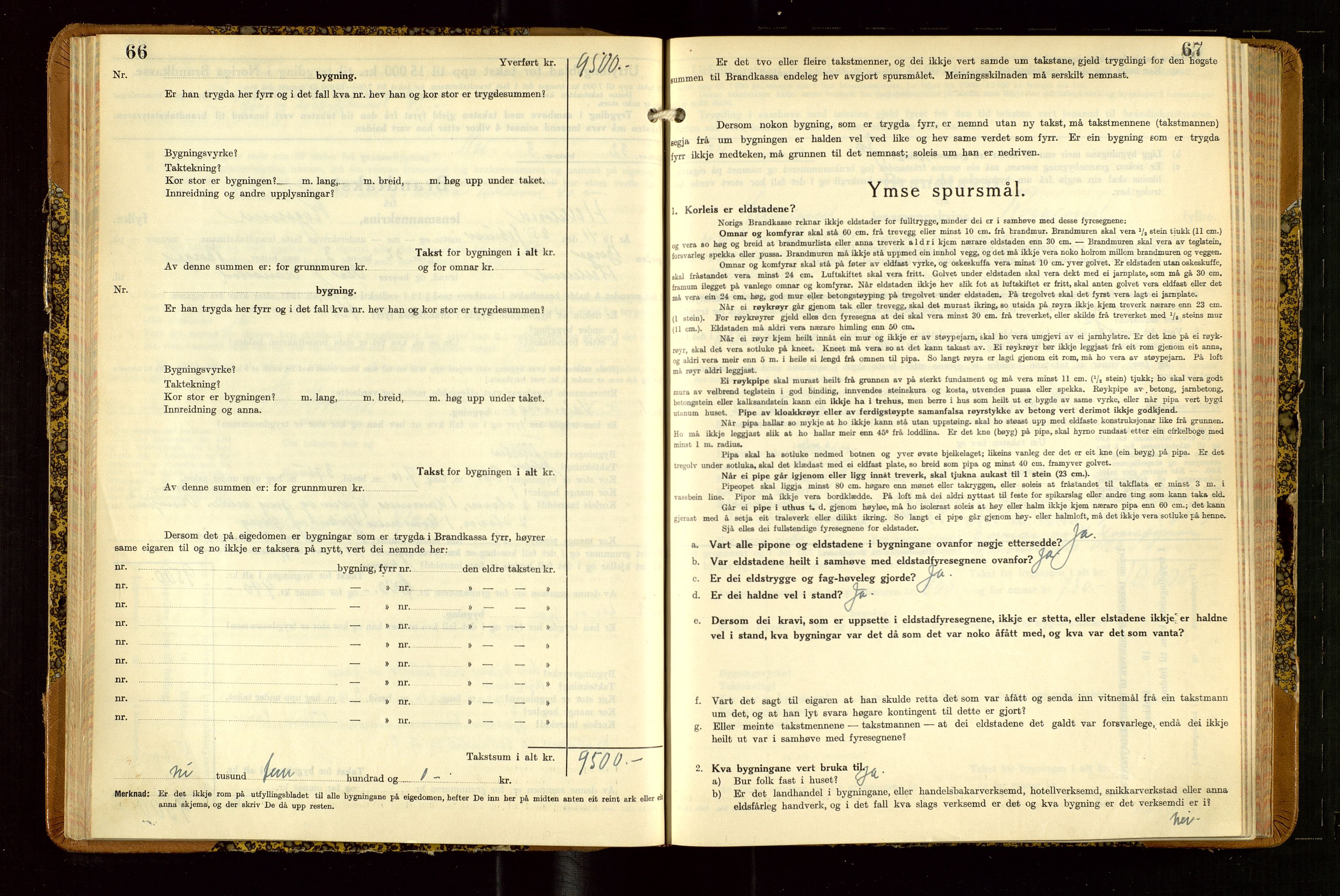 Helleland lensmannskontor, SAST/A-100209/Gob/L0004: "Brandtakstbok", 1939-1949, s. 66-67