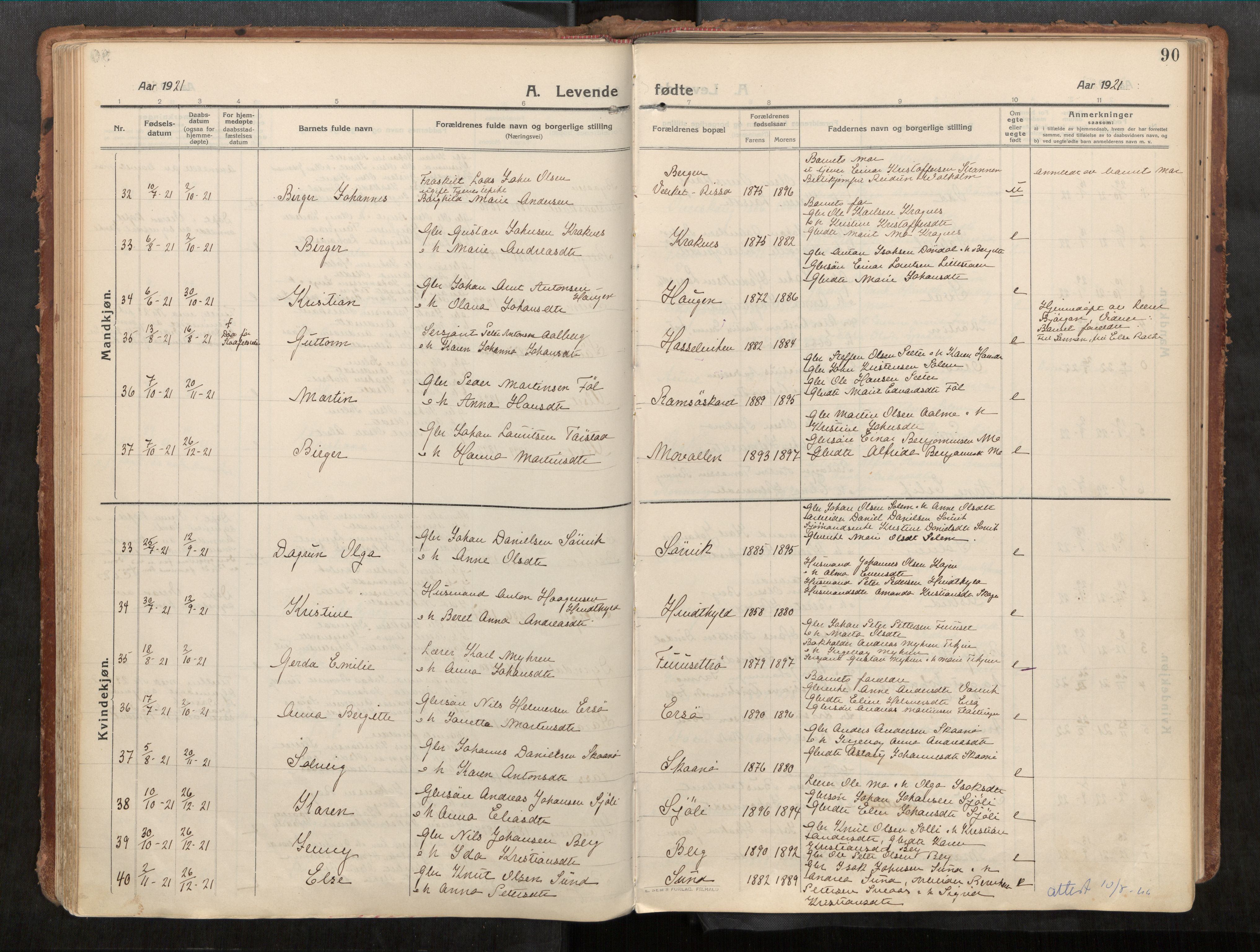 Stadsbygd sokneprestkontor, AV/SAT-A-1117/1/I/I1/I1a/L0001: Ministerialbok nr. 1, 1911-1929, s. 90