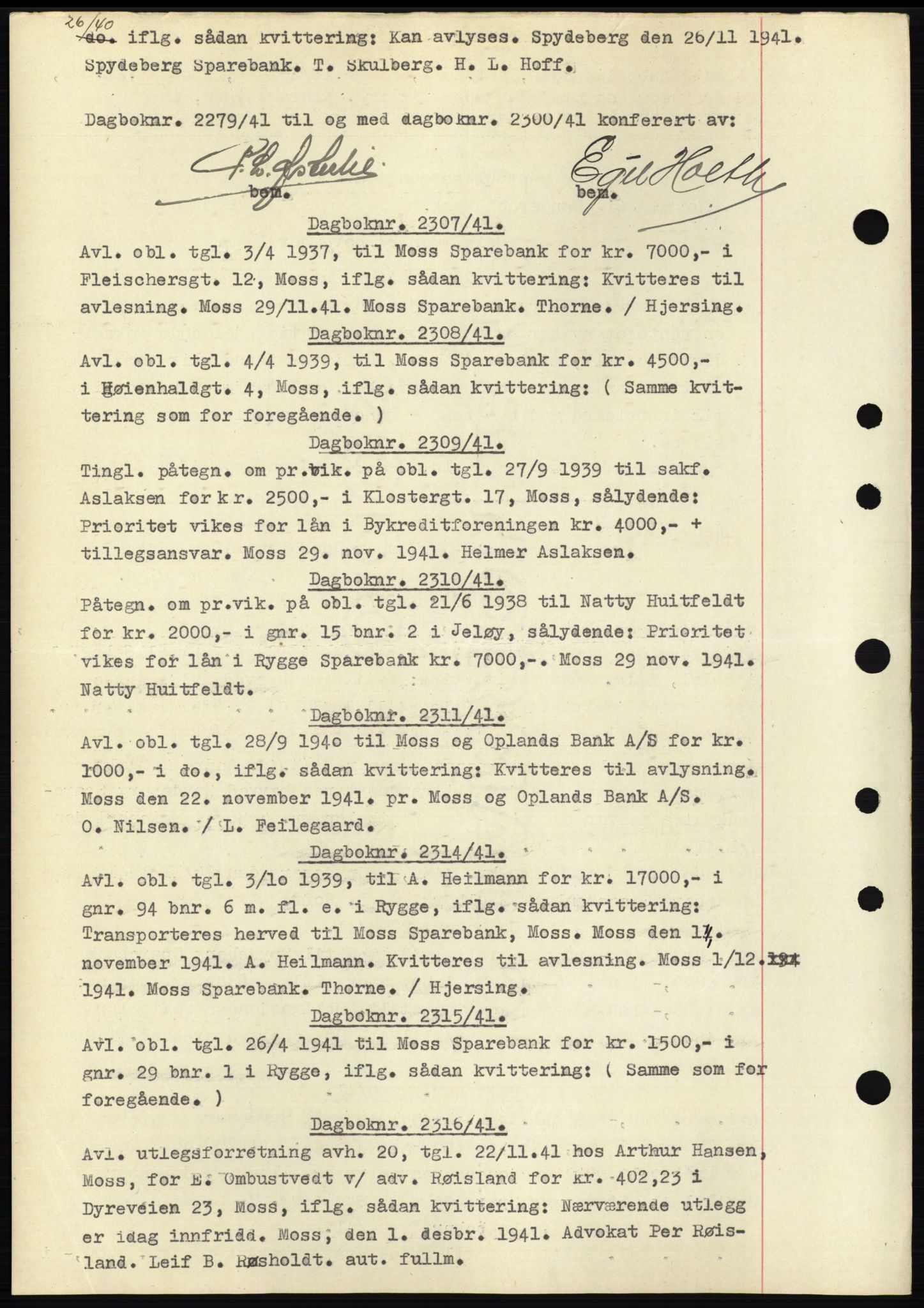 Moss sorenskriveri, SAO/A-10168: Pantebok nr. C10, 1938-1950, Dagboknr: 2307/1941
