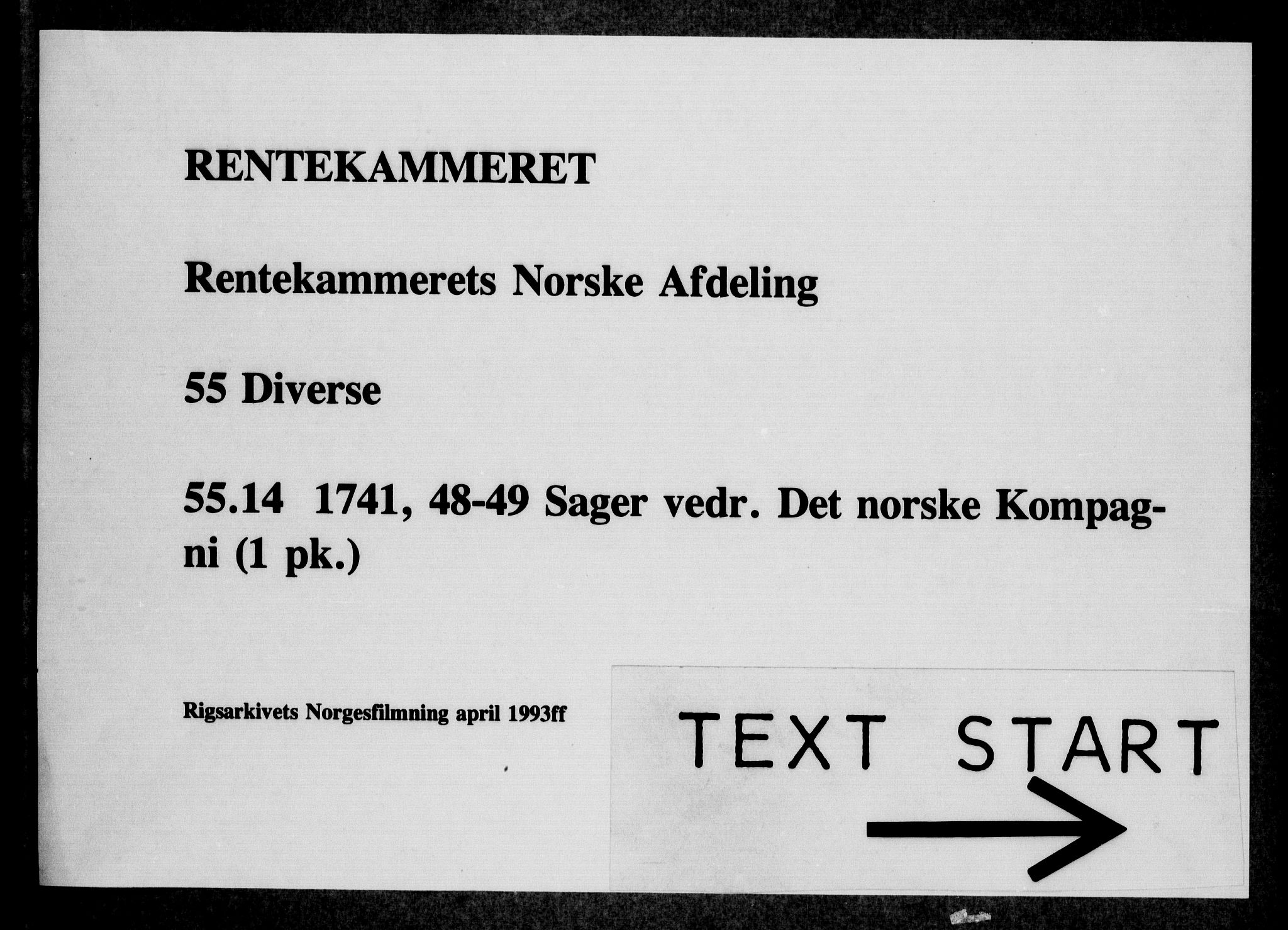 Rentekammeret, Kammerkanselliet, RA/EA-3111/G/Gi/Gia/L0011: Saker vedrørende Det norske kompani 1741, 1748-1749 (merket RK 55.14), 1741-1749, s. 1