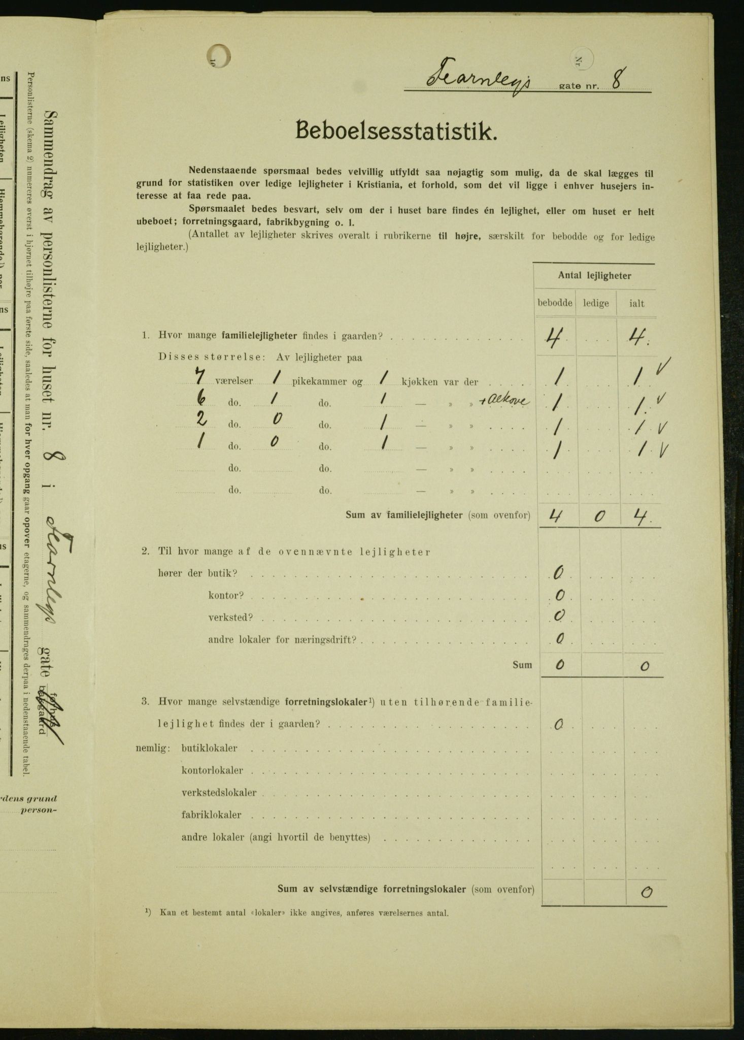 OBA, Kommunal folketelling 1.2.1909 for Kristiania kjøpstad, 1909, s. 21605