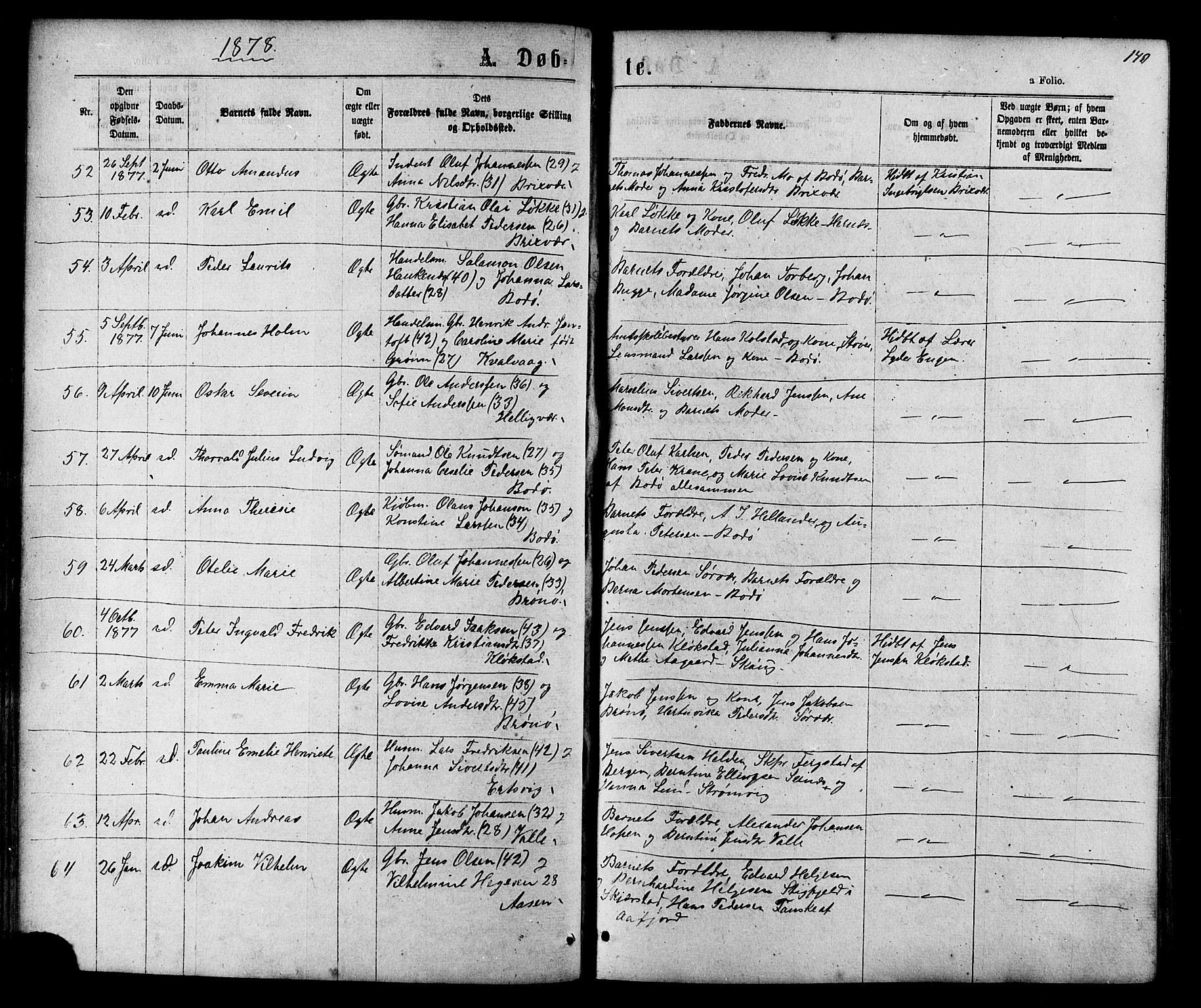 Ministerialprotokoller, klokkerbøker og fødselsregistre - Nordland, AV/SAT-A-1459/801/L0029: Klokkerbok nr. 801C04, 1868-1878, s. 140