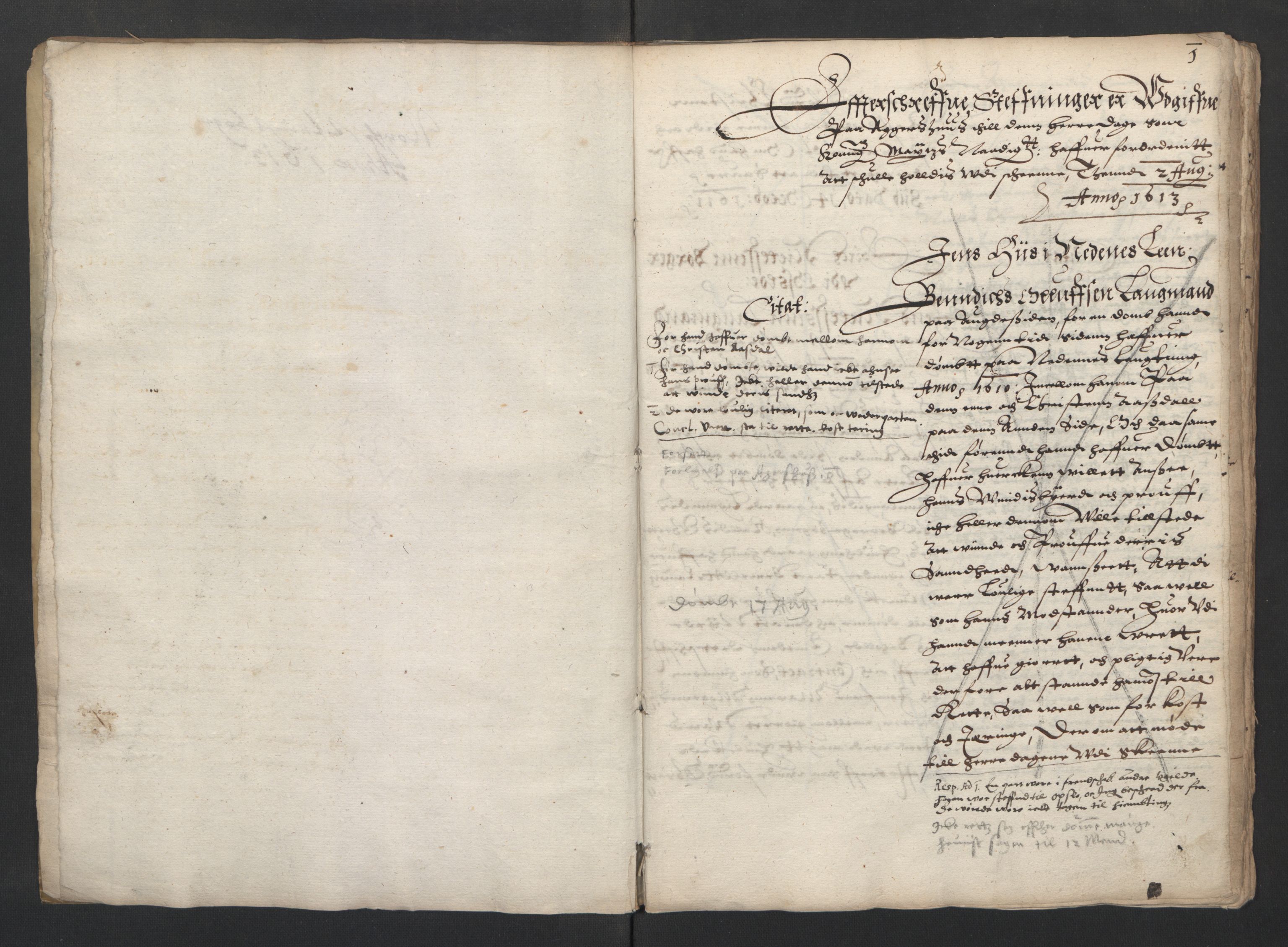 Herredagen 1539-1664  (Kongens Retterting), RA/EA-2882/A/L0009: Dombok   Stevningsbok, 1613, s. 0b-1a