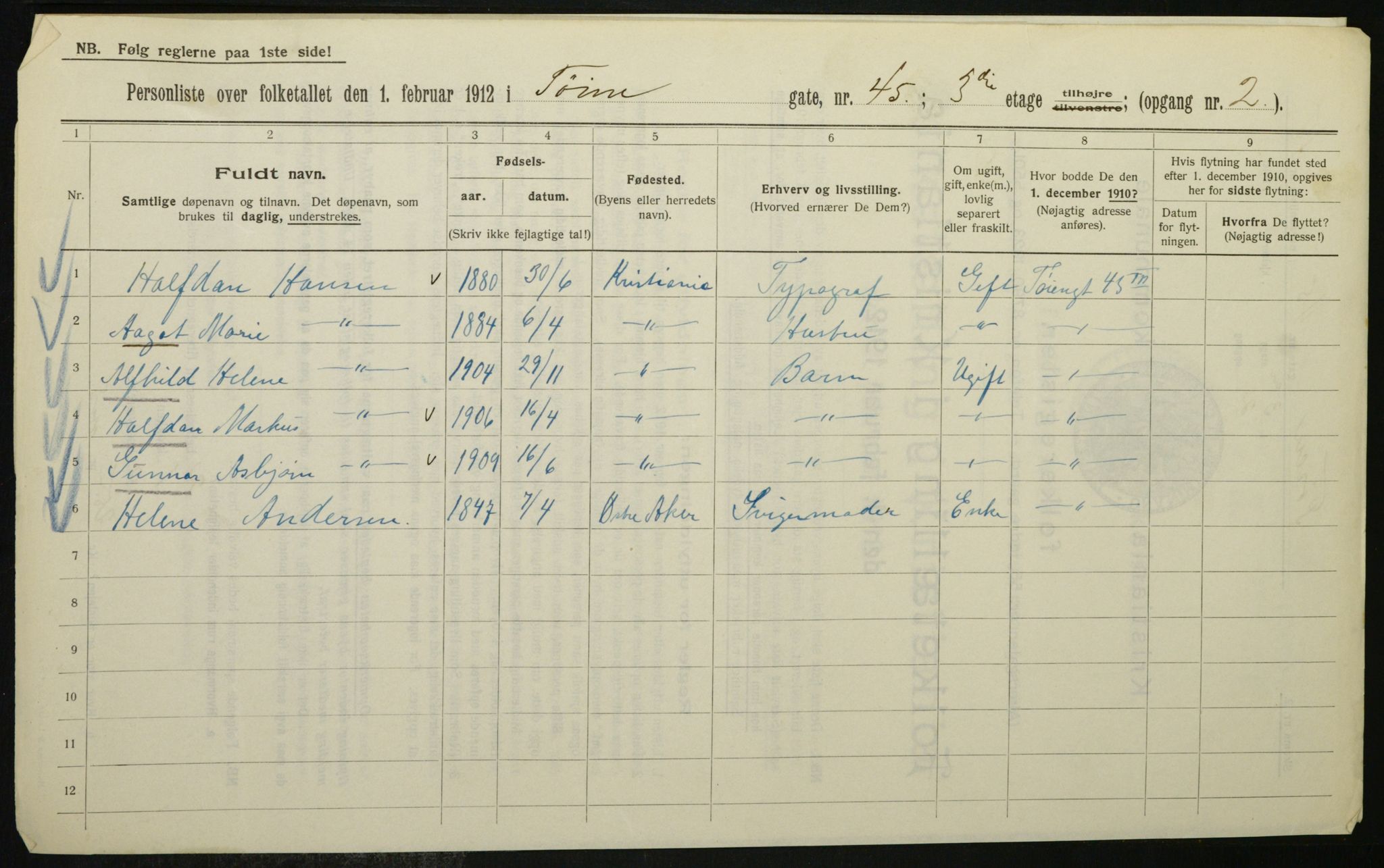 OBA, Kommunal folketelling 1.2.1912 for Kristiania, 1912, s. 118684