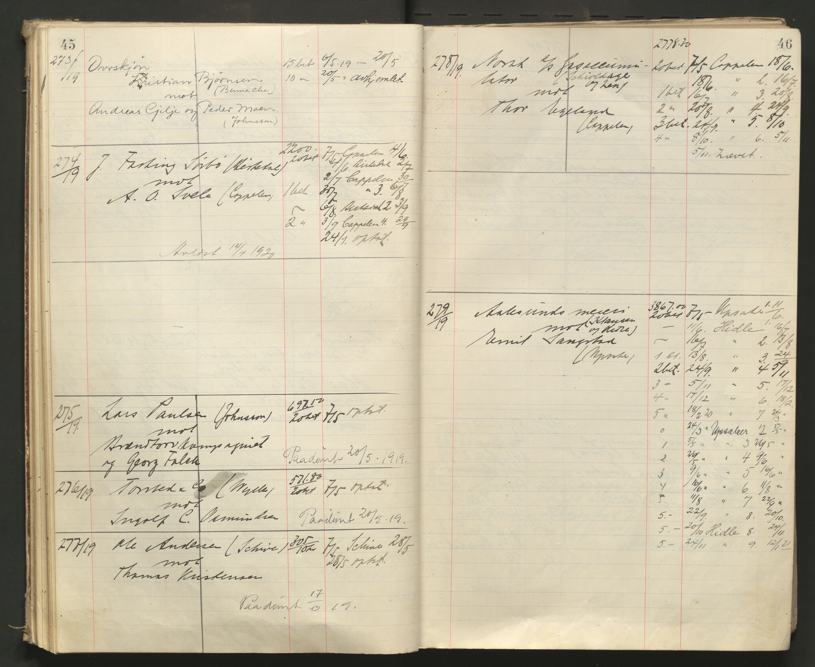 Stavanger byfogd, AV/SAST-A-101408/001/3/32/32A/L0008: Saksliste for Stavanger byting, 1919-1920, s. 45-46
