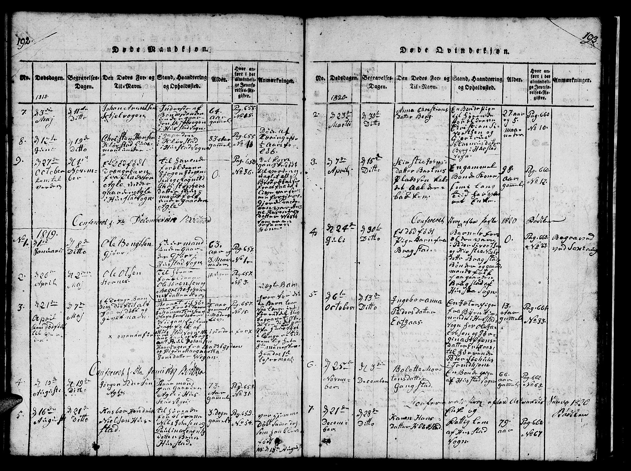 Ministerialprotokoller, klokkerbøker og fødselsregistre - Nord-Trøndelag, AV/SAT-A-1458/732/L0317: Klokkerbok nr. 732C01, 1816-1881, s. 192-193