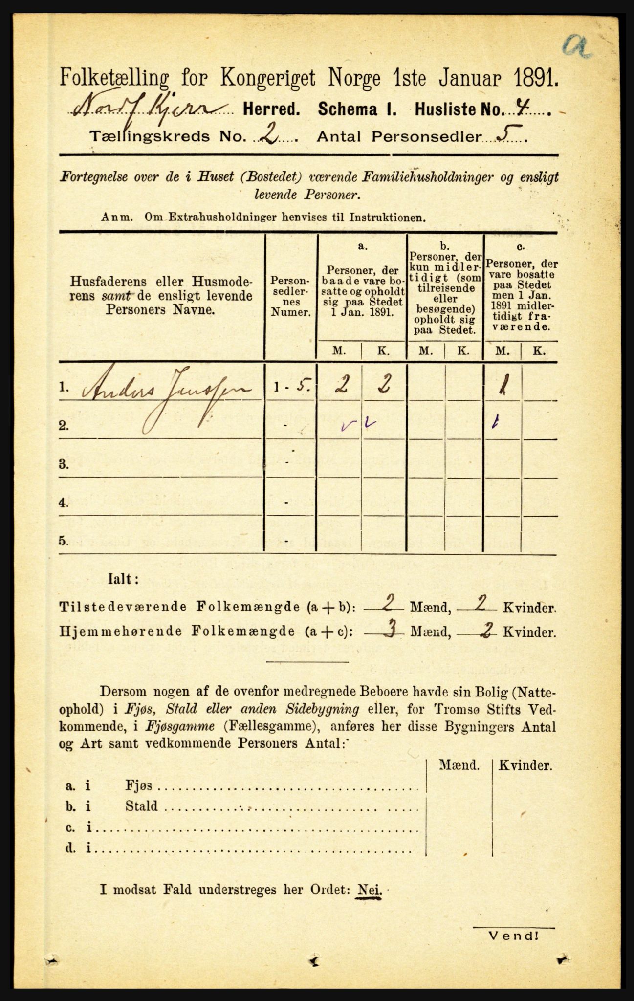 RA, Folketelling 1891 for 1846 Nordfold-Kjerringøy herred, 1891, s. 391