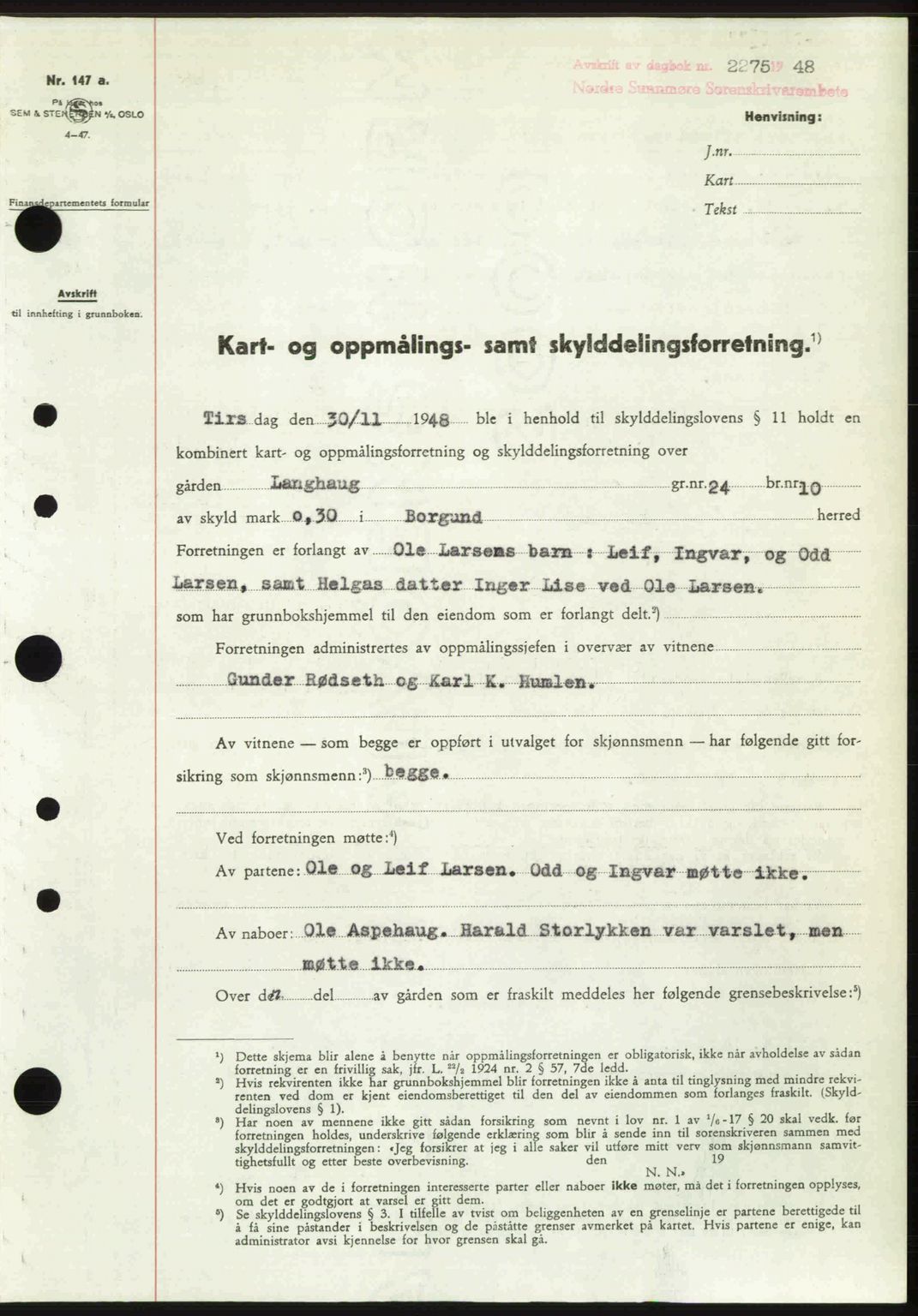 Nordre Sunnmøre sorenskriveri, SAT/A-0006/1/2/2C/2Ca: Pantebok nr. A29, 1948-1949, Dagboknr: 2275/1948