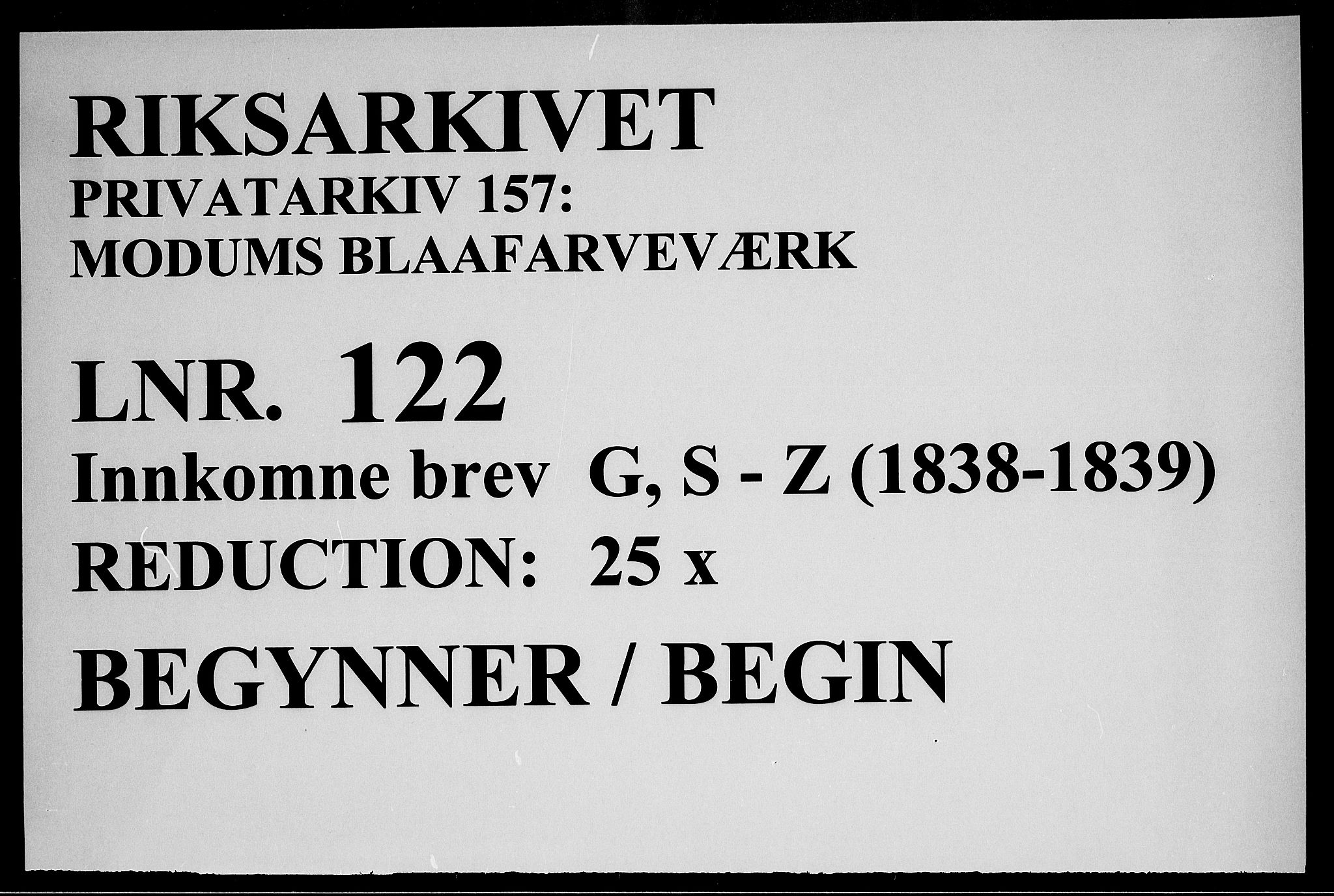 Modums Blaafarveværk, RA/PA-0157/G/Gb/L0122/0001: -- / Innkomne brev G, S - Z, 1838-1839, s. 1
