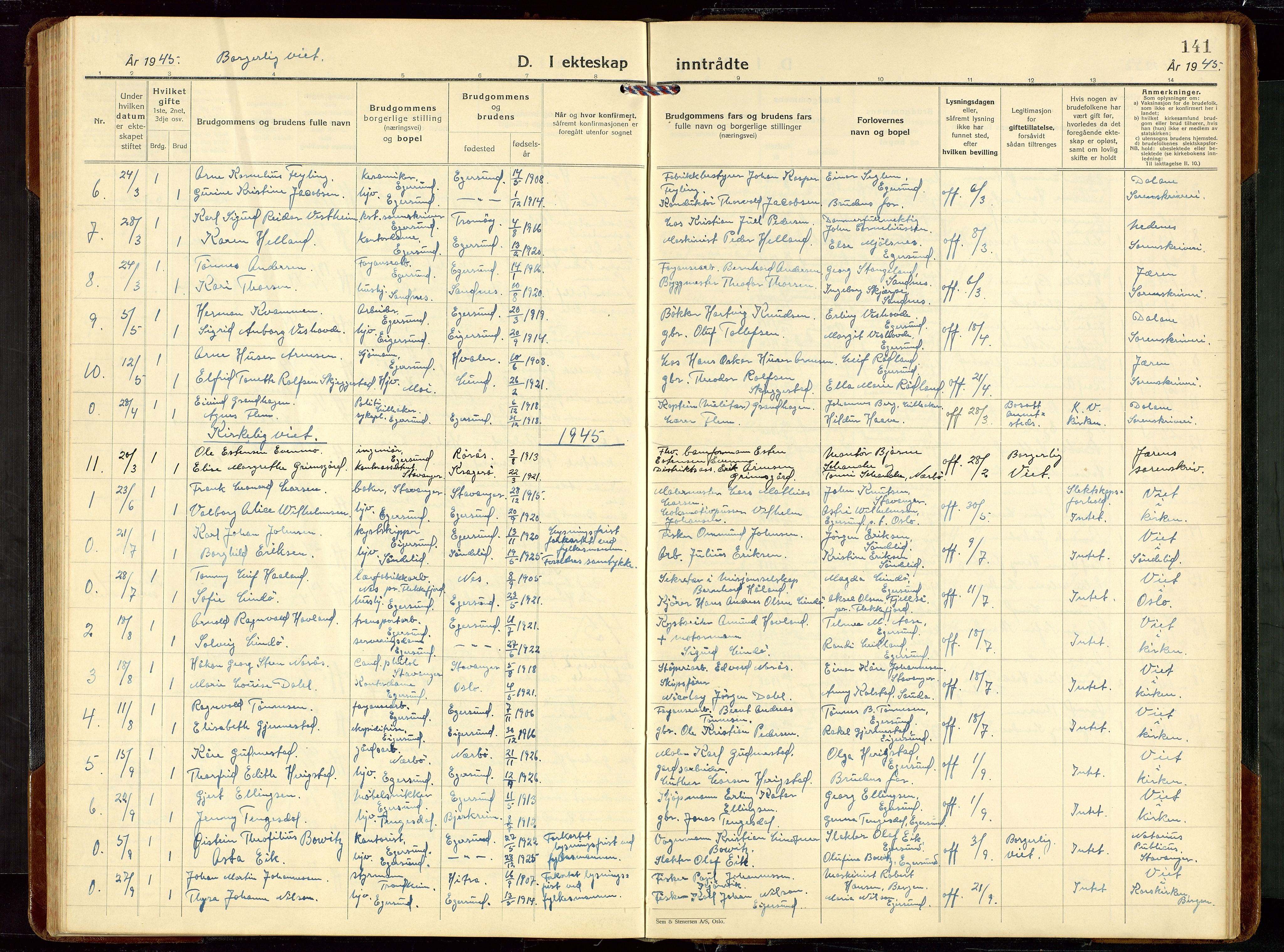 Eigersund sokneprestkontor, SAST/A-101807/S09/L0014: Klokkerbok nr. B 14, 1931-1949, s. 141