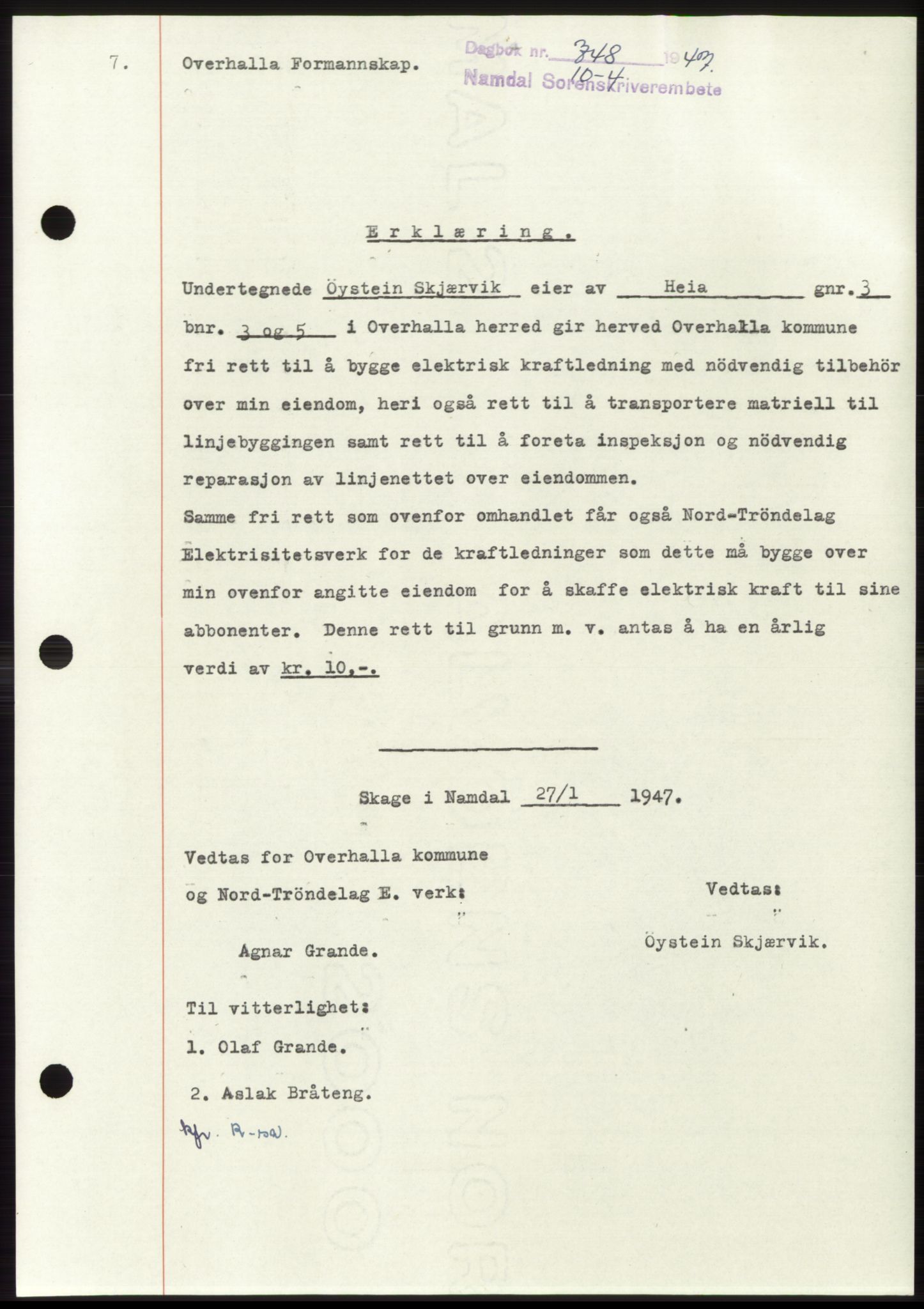 Namdal sorenskriveri, SAT/A-4133/1/2/2C: Pantebok nr. -, 1947-1947, Dagboknr: 748/1947