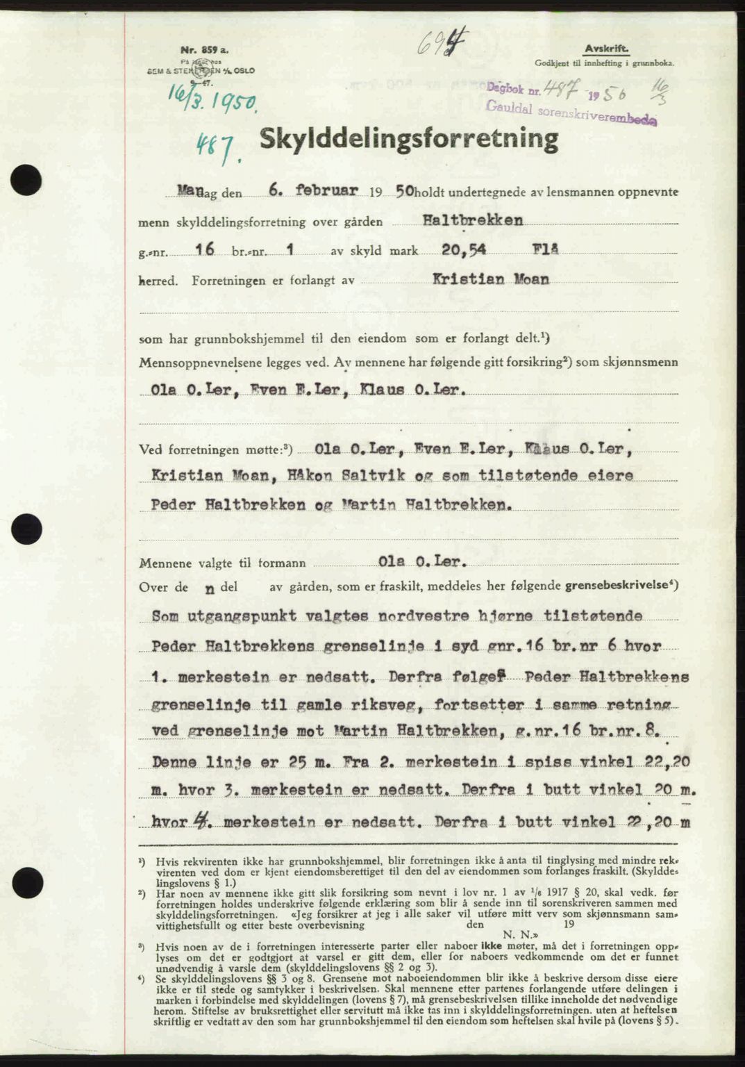 Gauldal sorenskriveri, SAT/A-0014/1/2/2C: Pantebok nr. A9, 1949-1950, Dagboknr: 487/1950